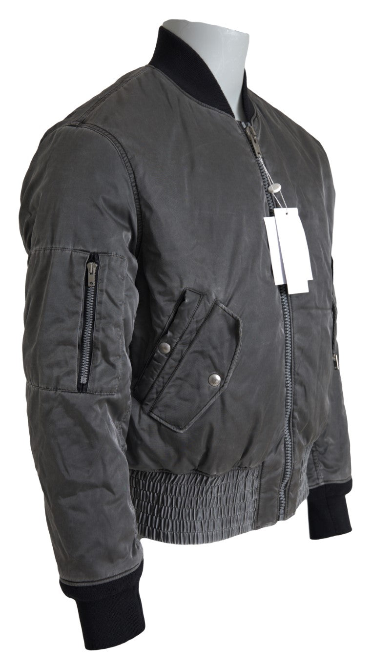 MM6 Maison Margiela Elegant Grey Bomber Jacket Πλήρες κλείσιμο με φερμουάρ