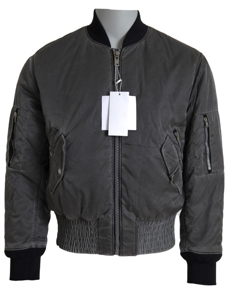 MM6 Maison Margiela Elegant Grey Bomber Jacket Πλήρες κλείσιμο με φερμουάρ