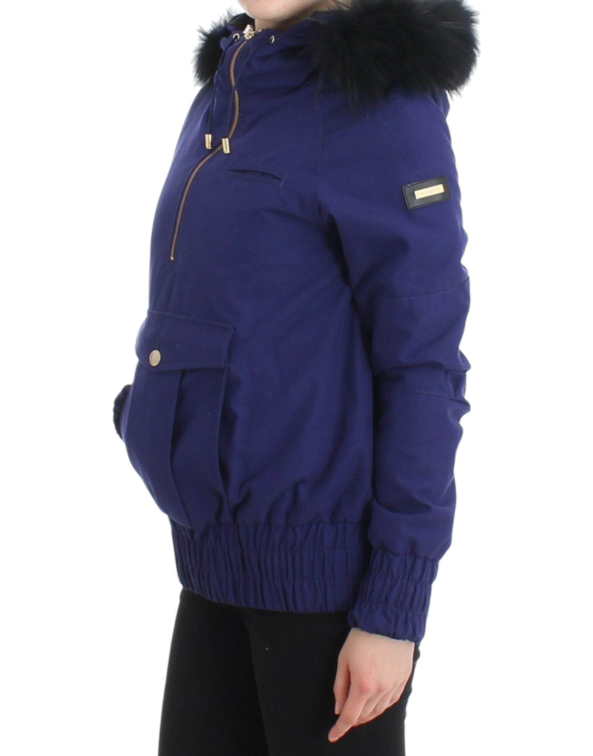 Μπουφάν GF Ferre Chic Blue K-Way με έμφαση στη ψεύτικη γούνα