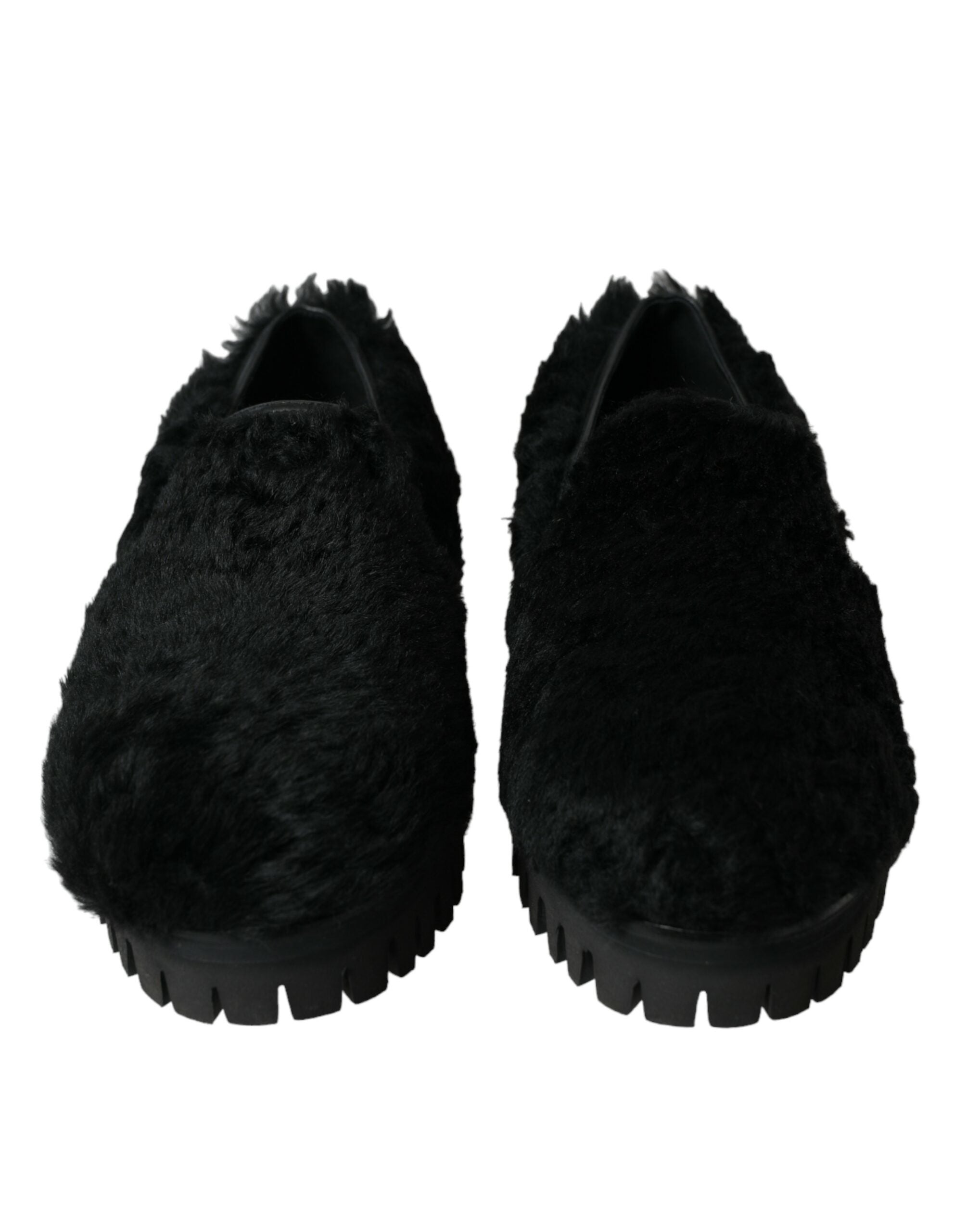 Dolce & Gabbana Elegant Black Fur Slip On Loafers για άνδρες
