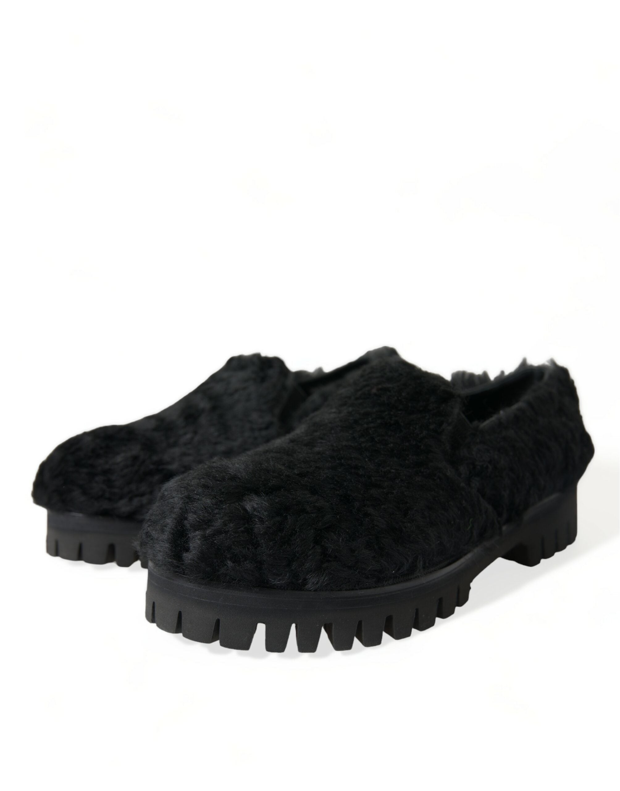 Dolce & Gabbana Elegant Black Fur Slip On Loafers για άνδρες