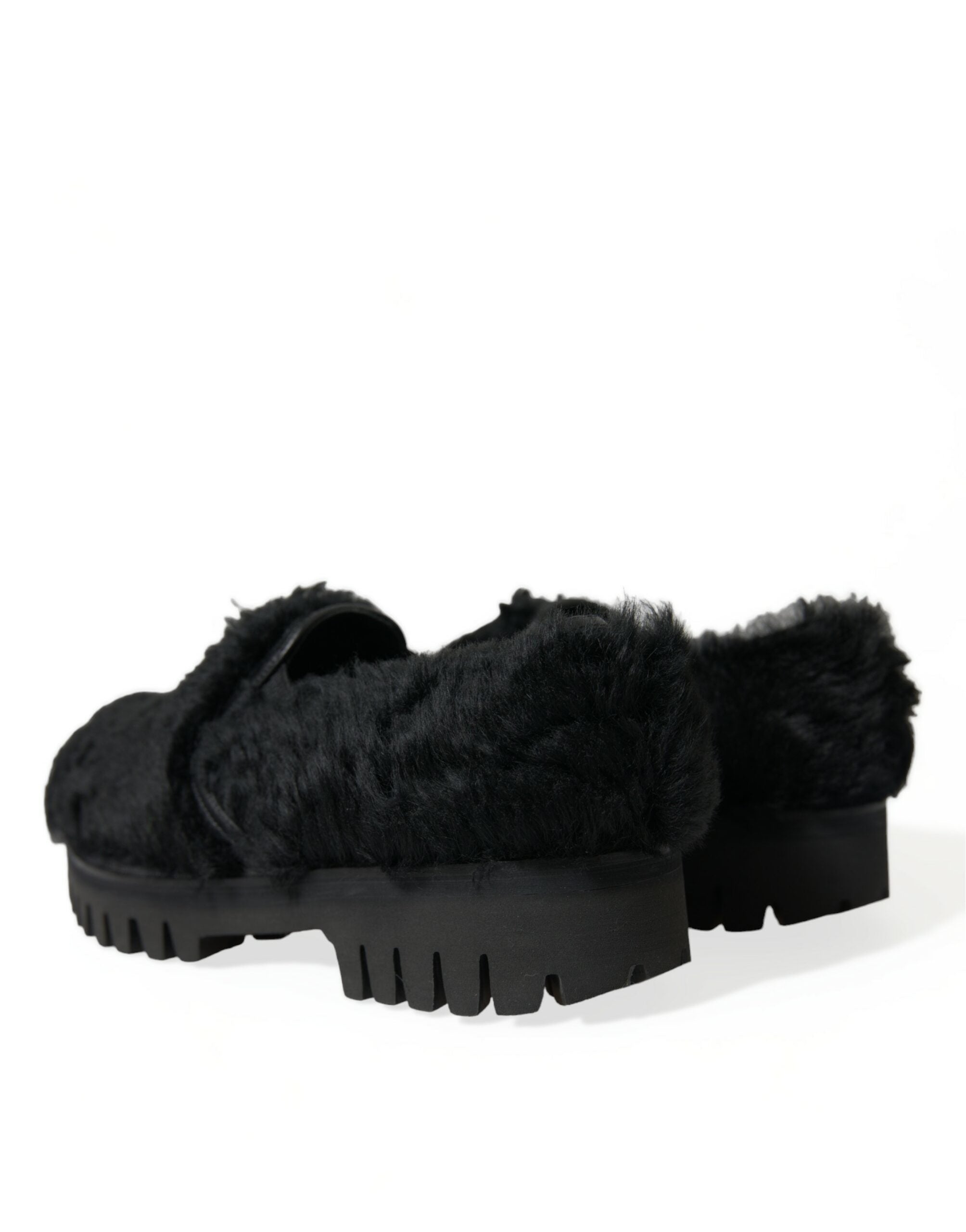 Dolce & Gabbana Elegant Black Fur Slip On Loafers για άνδρες