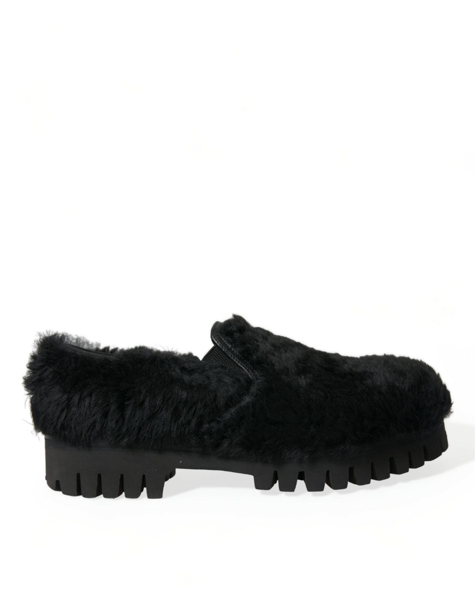 Dolce & Gabbana Elegant Black Fur Slip On Loafers για άνδρες