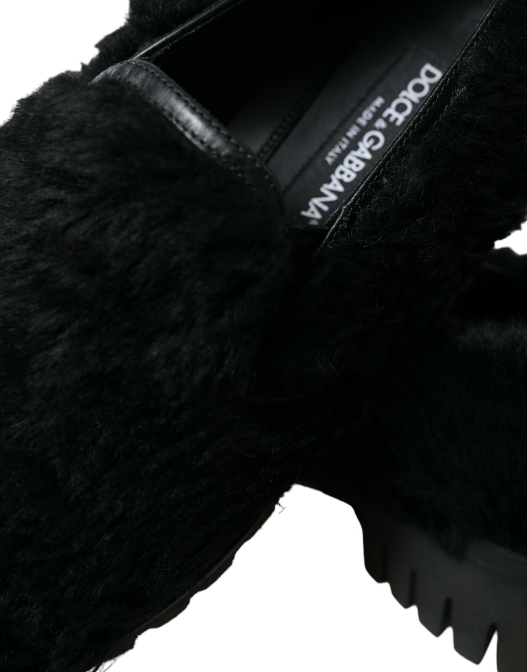 Dolce & Gabbana Elegant Black Fur Slip On Loafers για άνδρες