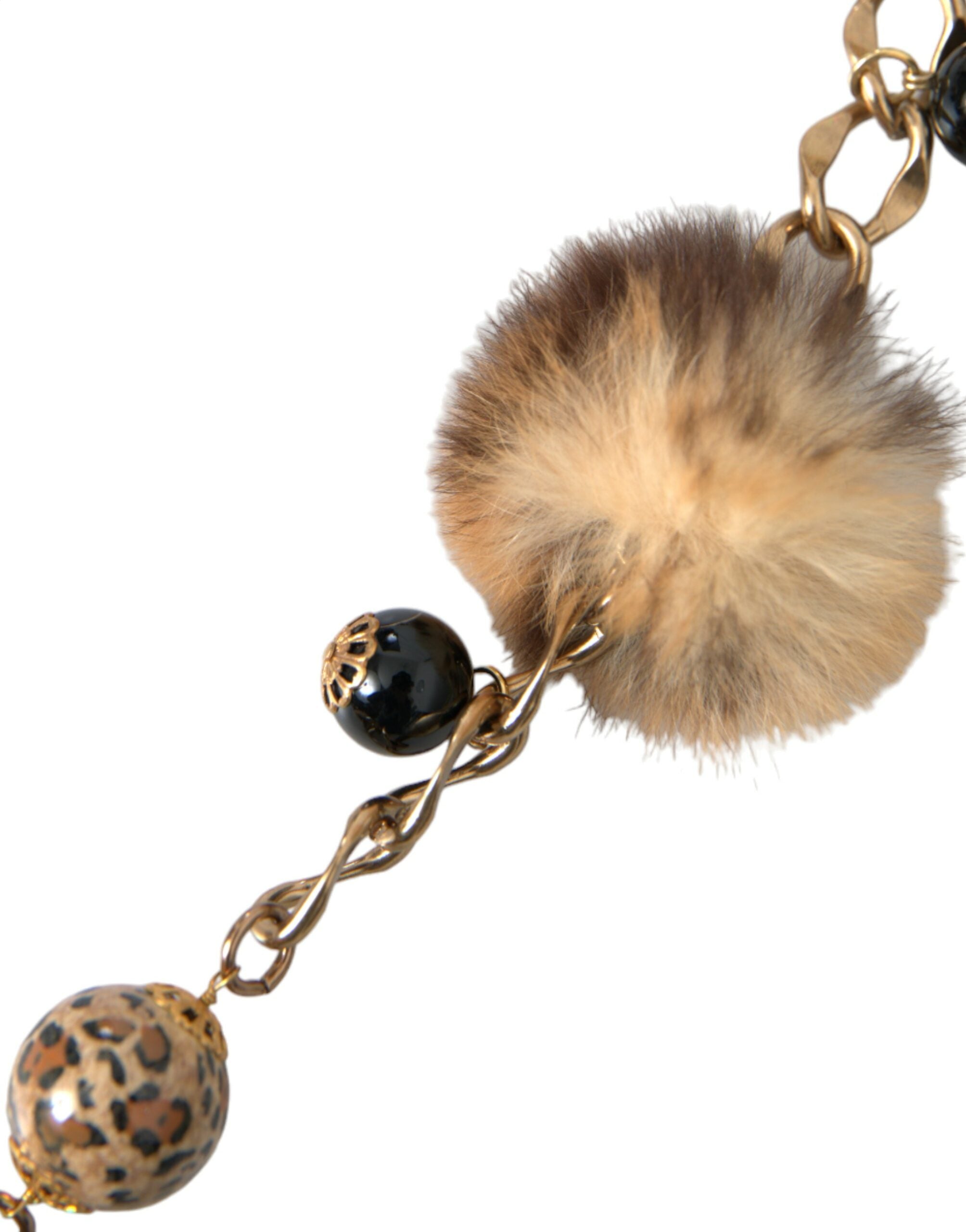 Ζώνη με αλυσίδα Dolce & Gabbana Gold Brass Leopard Fur Pearl Collier