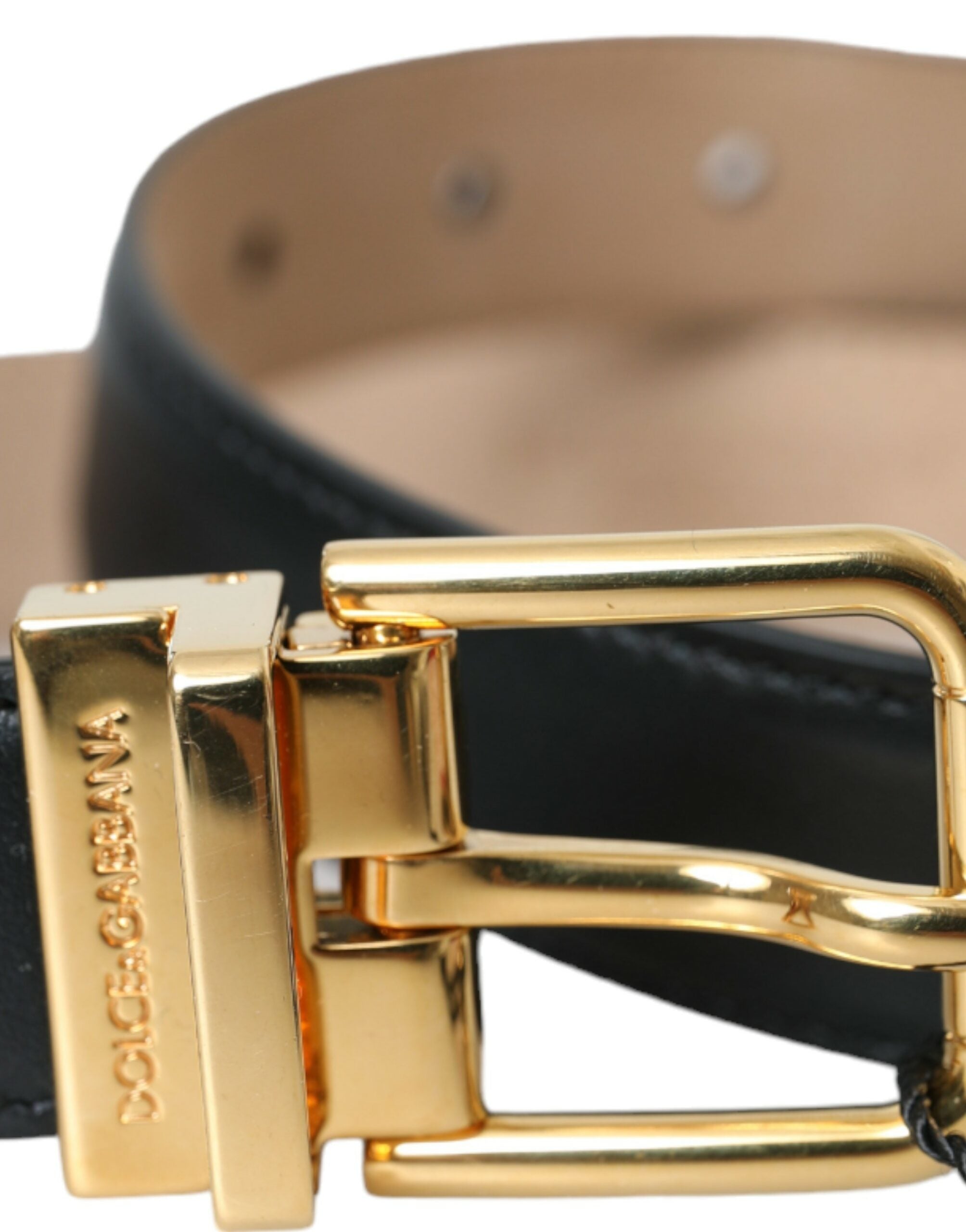 Ανδρική ζώνη Dolce & Gabbana Μαύρη δερμάτινη χρυσή μεταλλική πόρπη