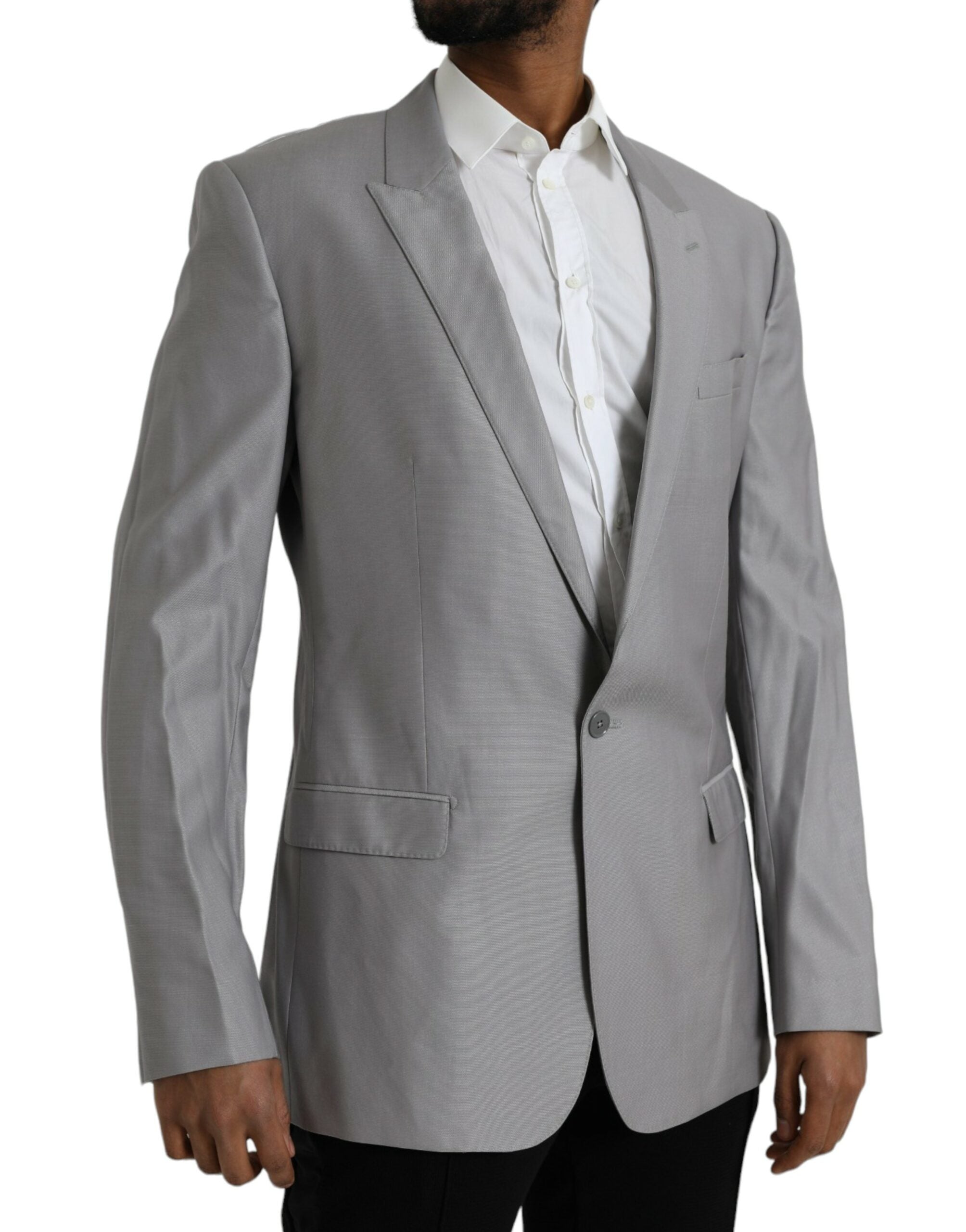 Μπλέιζερ με μονό στήθος Dolce & Gabbana Grey Wool Peak