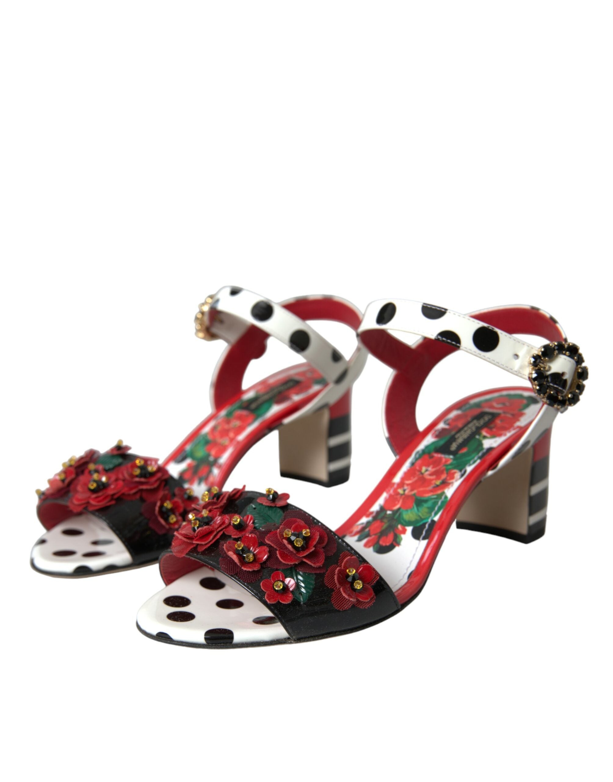 Παπούτσια Dolce & Gabbana πολύχρωμα φλοράλ δερμάτινα σανδάλια από κρύσταλλο