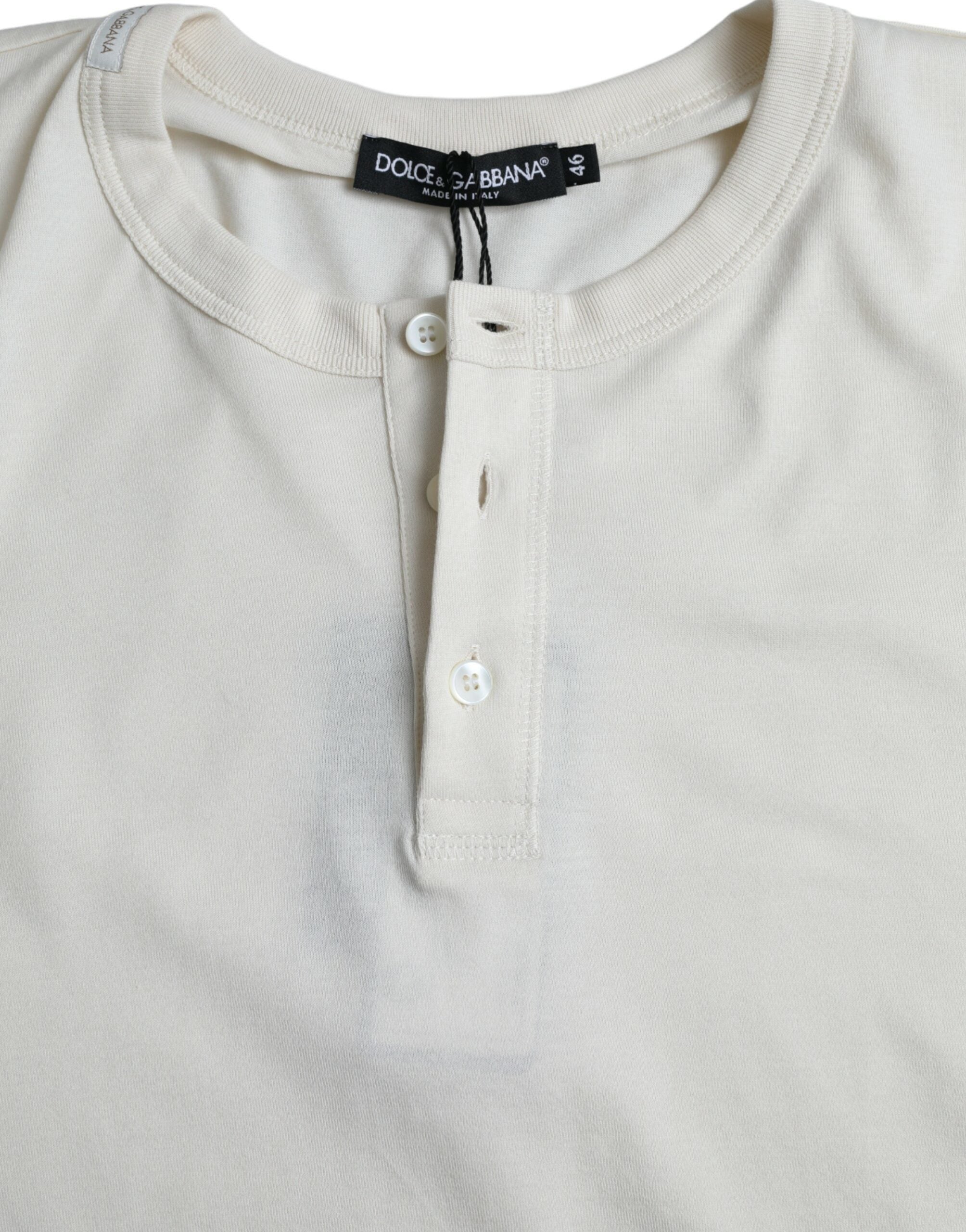 Πουλόβερ Dolce & Gabbana Off White από βαμβακερό στρογγυλό λαιμό