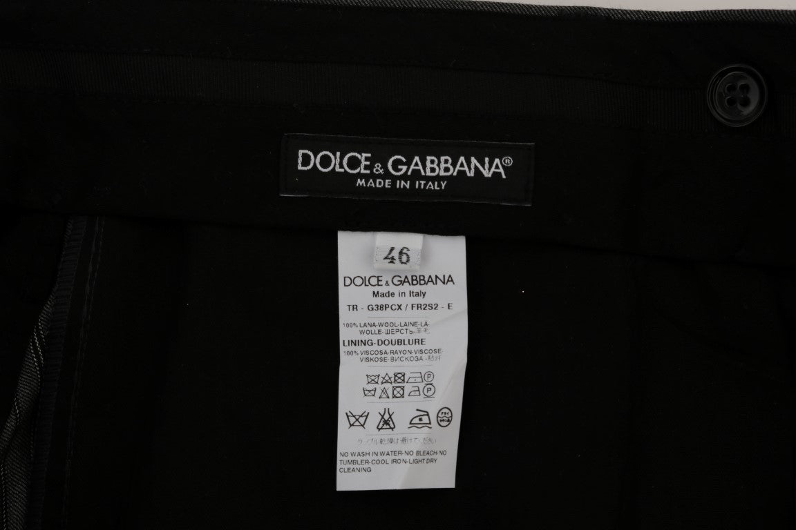 Κομψό επίσημο παντελόνι από μαλλί Dolce & Gabbana σε γκρι ριγέ