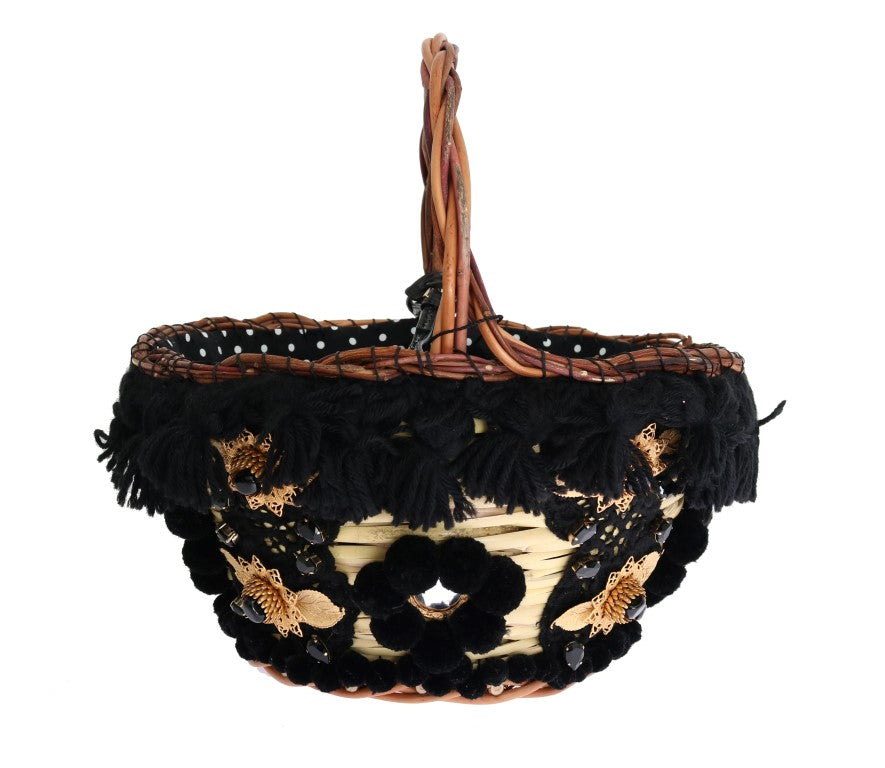 Τσάντα Dolce & Gabbana Chic Beige & Black Straw Snakeskin Bucket Bag
