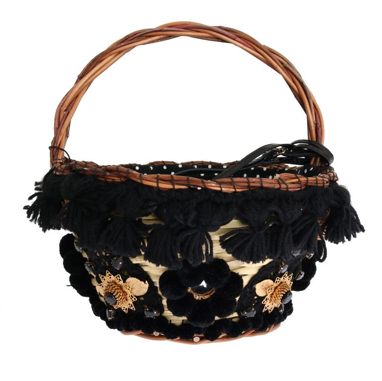 Τσάντα Dolce & Gabbana Chic Beige & Black Straw Snakeskin Bucket Bag