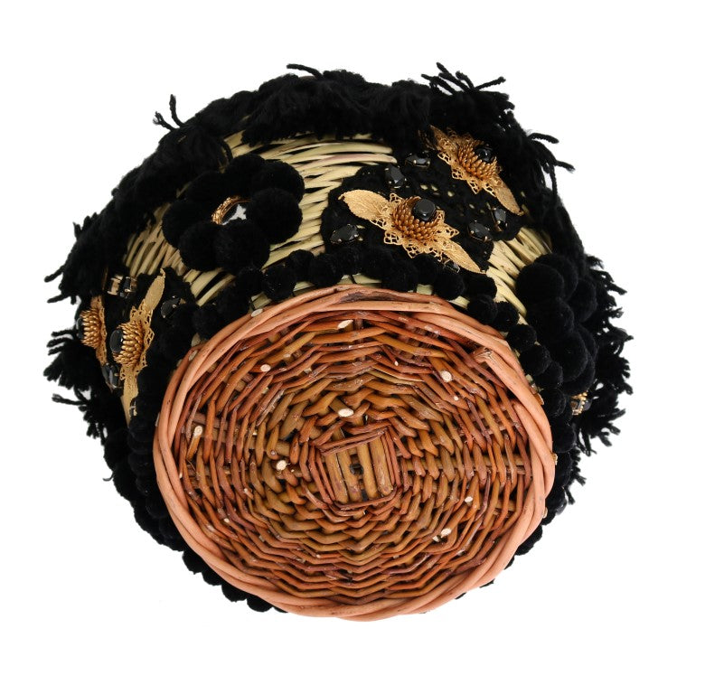 Τσάντα Dolce & Gabbana Chic Beige & Black Straw Snakeskin Bucket Bag
