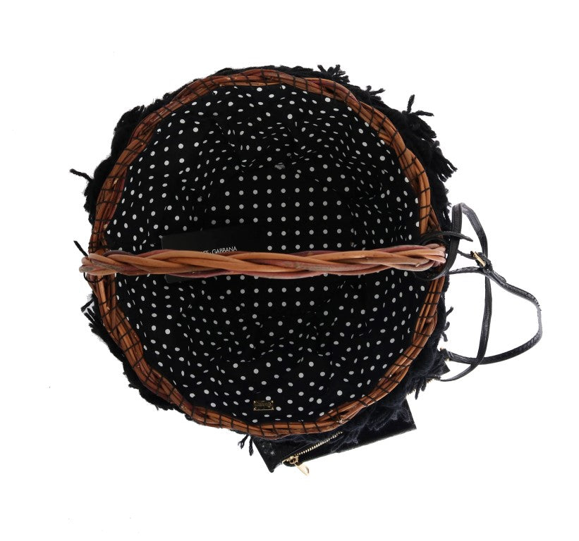 Τσάντα Dolce & Gabbana Chic Beige & Black Straw Snakeskin Bucket Bag