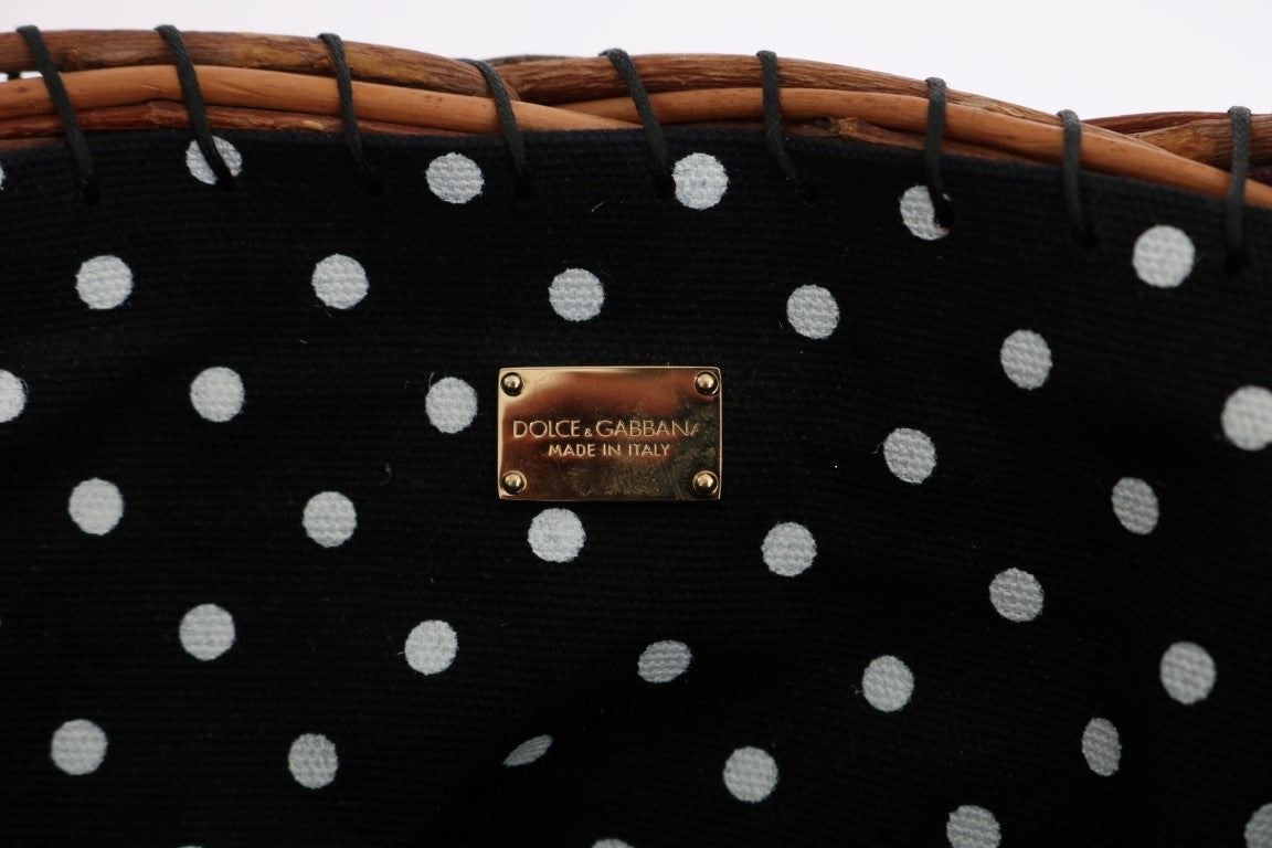 Τσάντα Dolce & Gabbana Chic Beige & Black Straw Snakeskin Bucket Bag