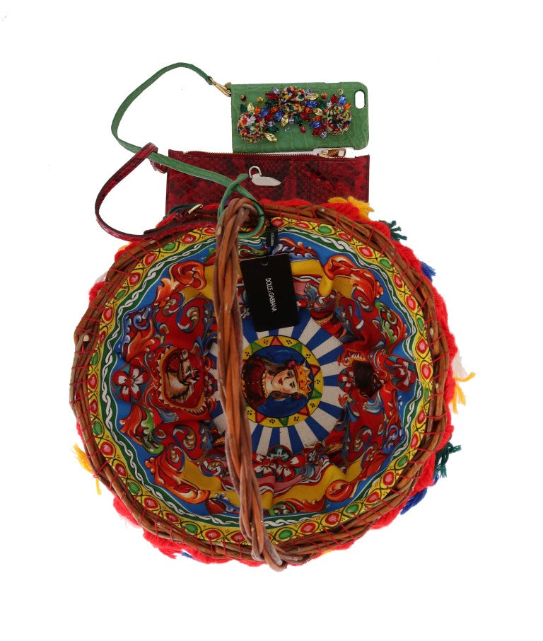 Dolce & Gabbana Κομψό μπεζ άχυρο και εξωτικά δέρματα Pom Pom Tote
