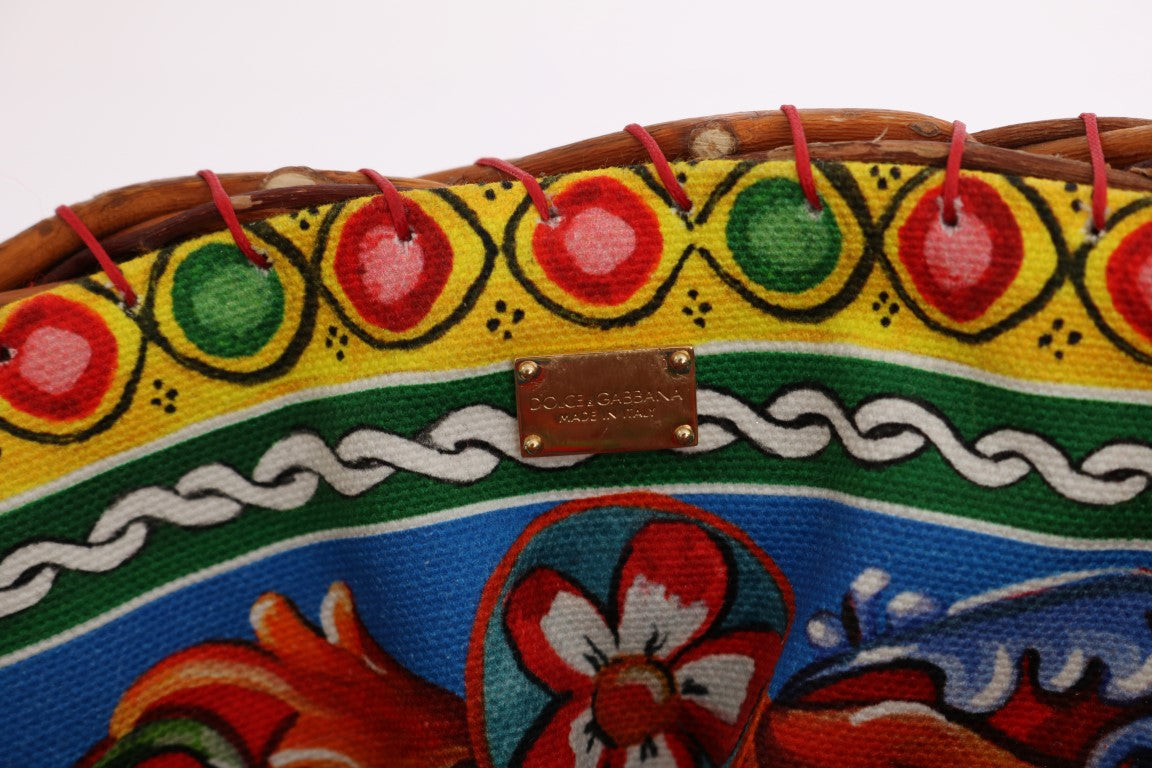 Dolce & Gabbana Κομψό μπεζ άχυρο και εξωτικά δέρματα Pom Pom Tote