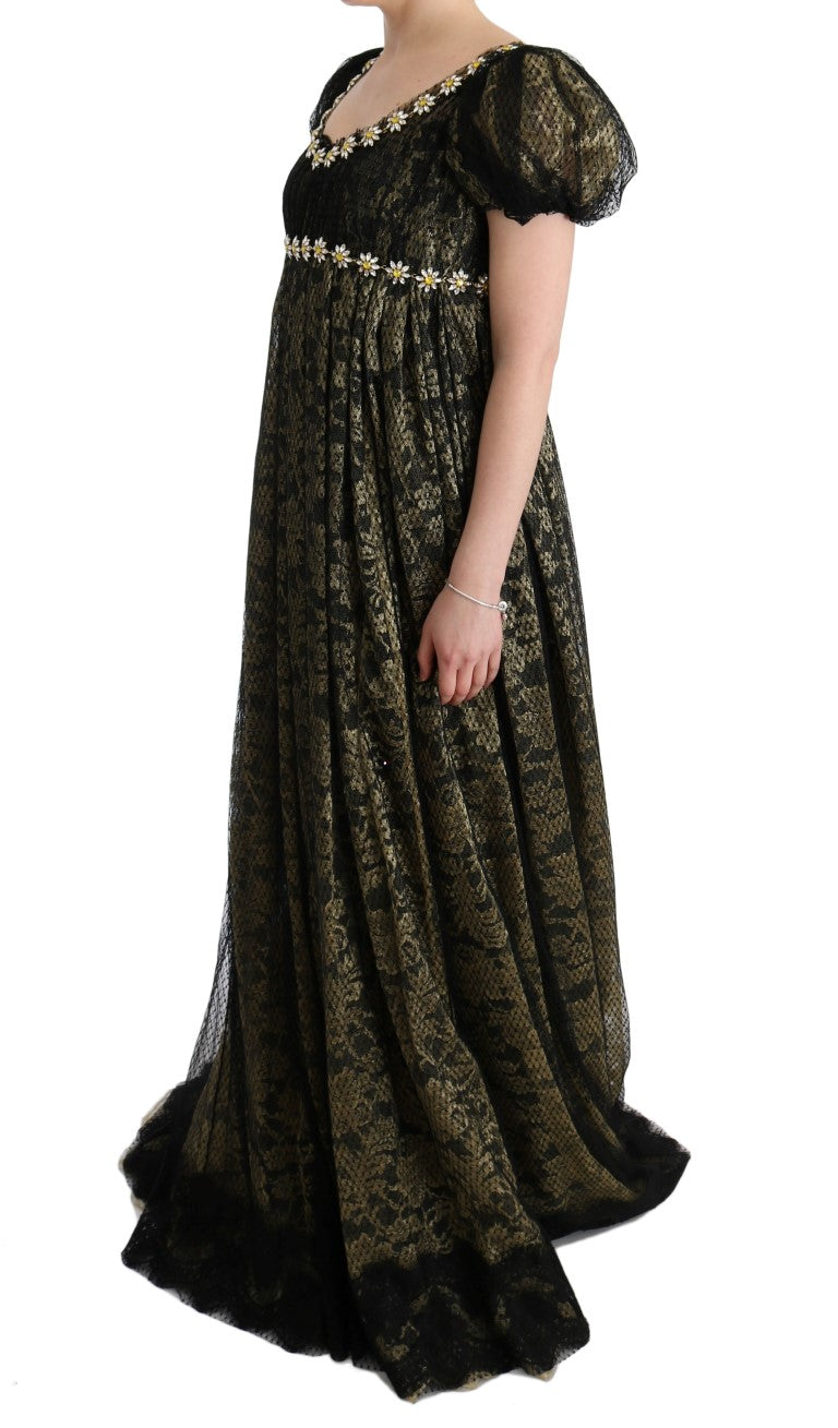 Dolce & Gabbana Sunflower Lace Crystal Maxi Shift Φόρεμα