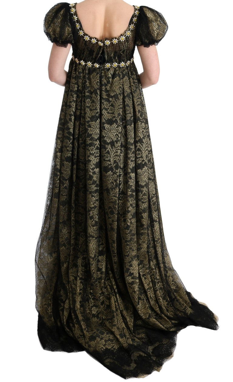 Dolce & Gabbana Sunflower Lace Crystal Maxi Shift Φόρεμα