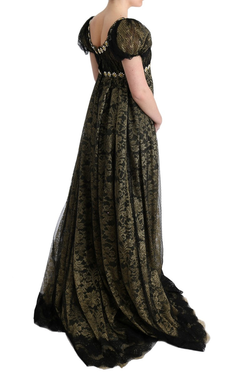 Dolce & Gabbana Sunflower Lace Crystal Maxi Shift Φόρεμα