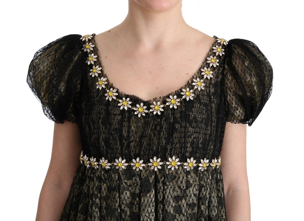 Dolce & Gabbana Sunflower Lace Crystal Maxi Shift Φόρεμα
