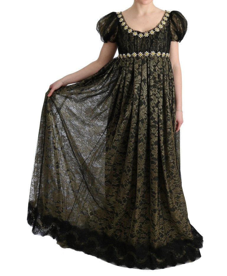 Dolce & Gabbana Sunflower Lace Crystal Maxi Shift Φόρεμα