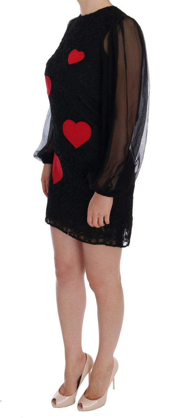 Κομψό φόρεμα Dolce & Gabbana με μαύρη δαντέλα Heart Applique Shift