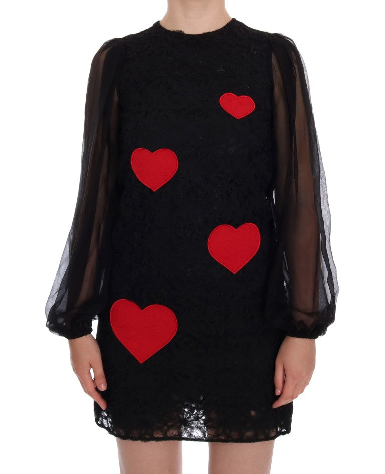 Κομψό φόρεμα Dolce & Gabbana με μαύρη δαντέλα Heart Applique Shift