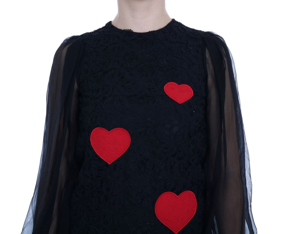 Κομψό φόρεμα Dolce & Gabbana με μαύρη δαντέλα Heart Applique Shift