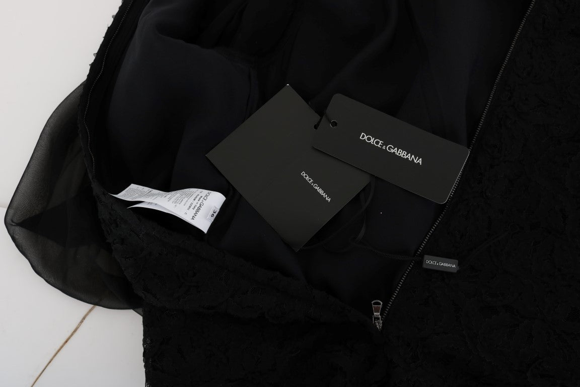 Κομψό φόρεμα Dolce & Gabbana με μαύρη δαντέλα Heart Applique Shift