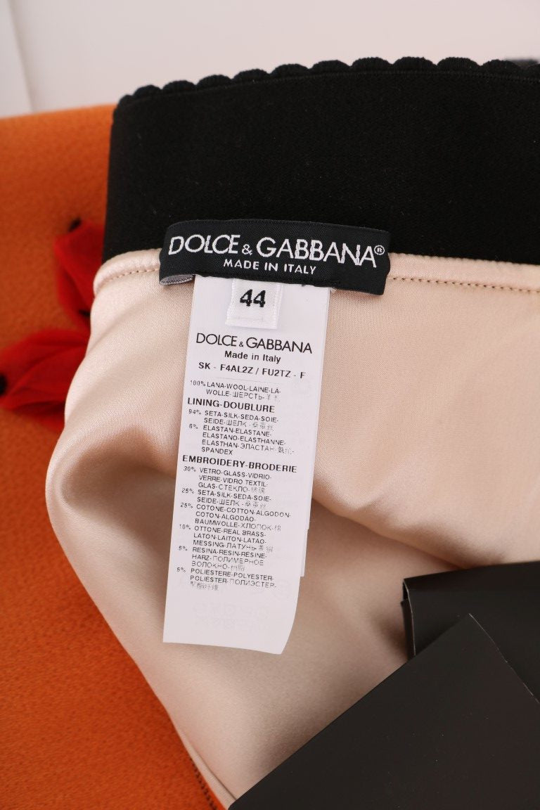 Μάλλινη διακοσμημένη φούστα Dolce & Gabbana σε ζωηρό πορτοκαλί