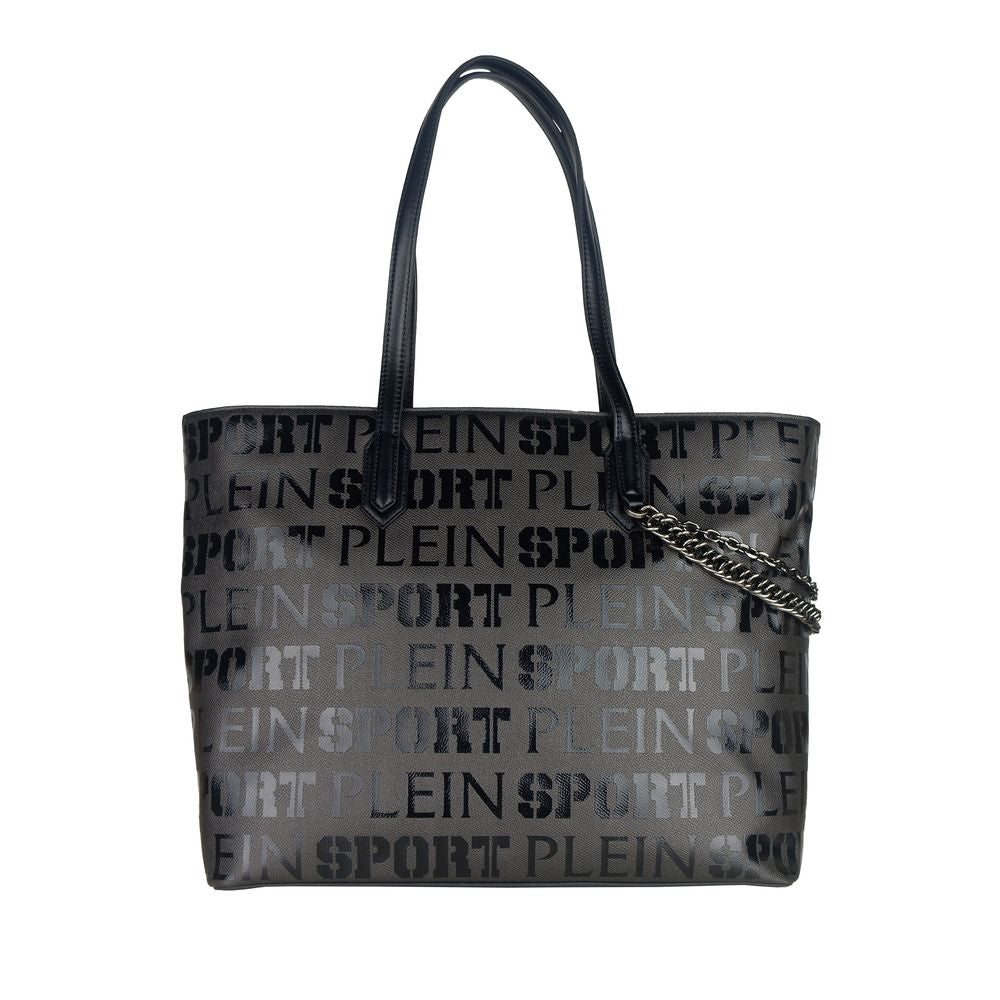 Τσάντα αγορών Plein Sport Sleek Μαύρη Σχεδιαστή με εκτύπωση λογότυπου