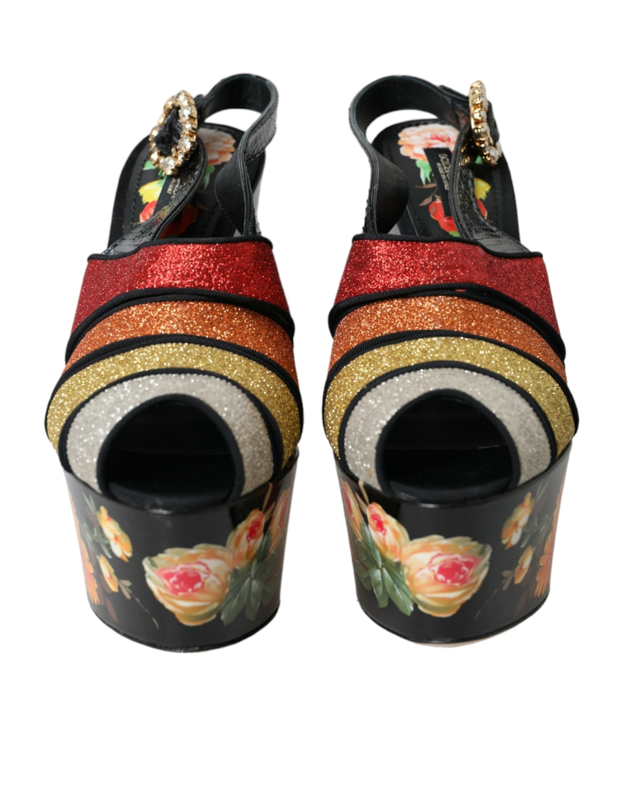 Παπούτσια Dolce & Gabbana πολύχρωμα φλοράλ κρυστάλλινα σανδάλια πλατφόρμας