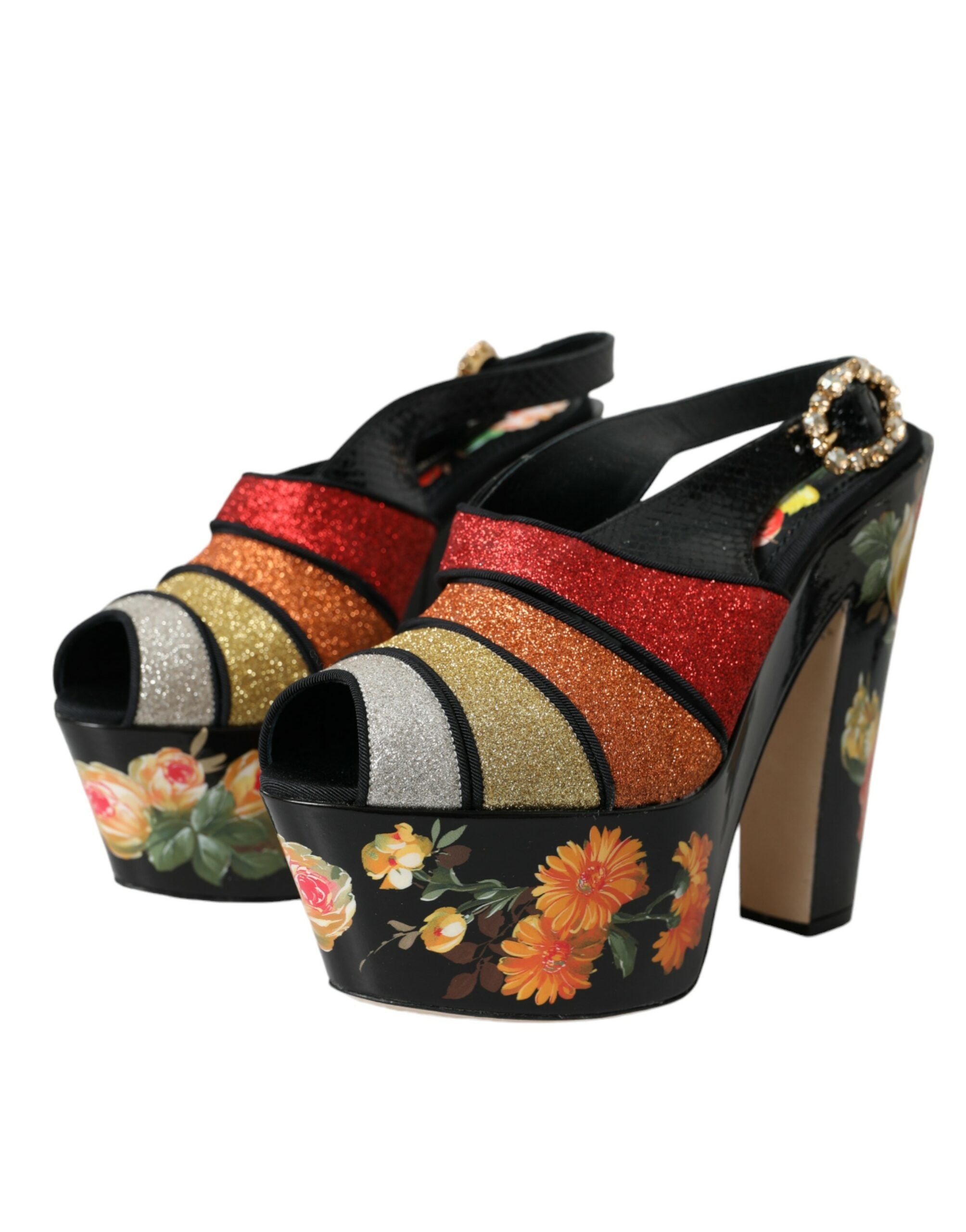 Παπούτσια Dolce & Gabbana πολύχρωμα φλοράλ κρυστάλλινα σανδάλια πλατφόρμας