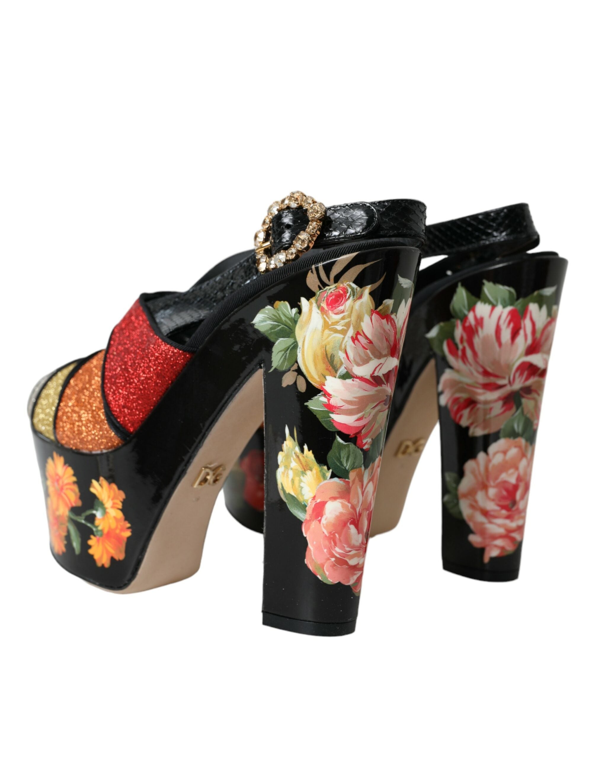 Παπούτσια Dolce & Gabbana πολύχρωμα φλοράλ κρυστάλλινα σανδάλια πλατφόρμας