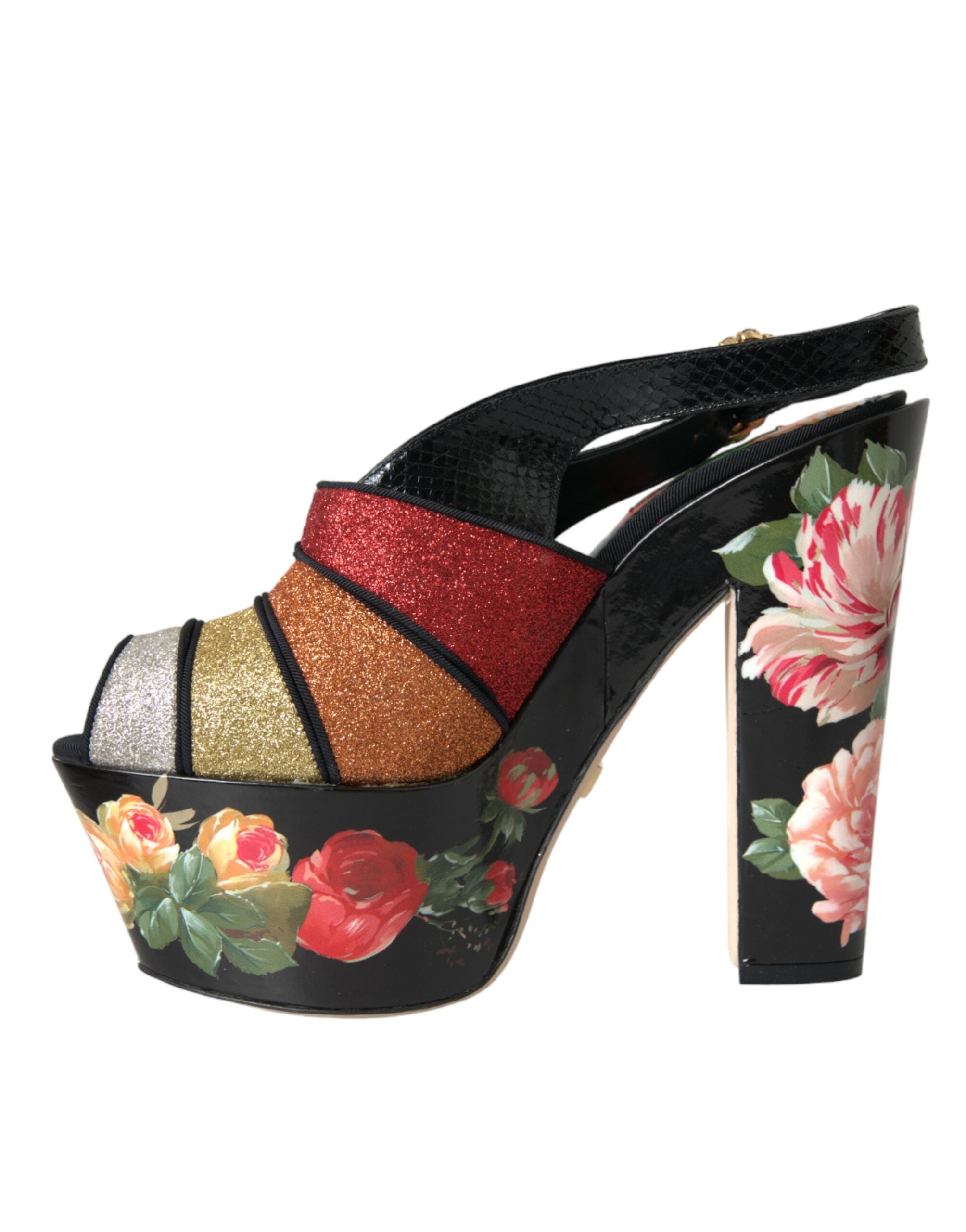 Παπούτσια Dolce & Gabbana πολύχρωμα φλοράλ κρυστάλλινα σανδάλια πλατφόρμας