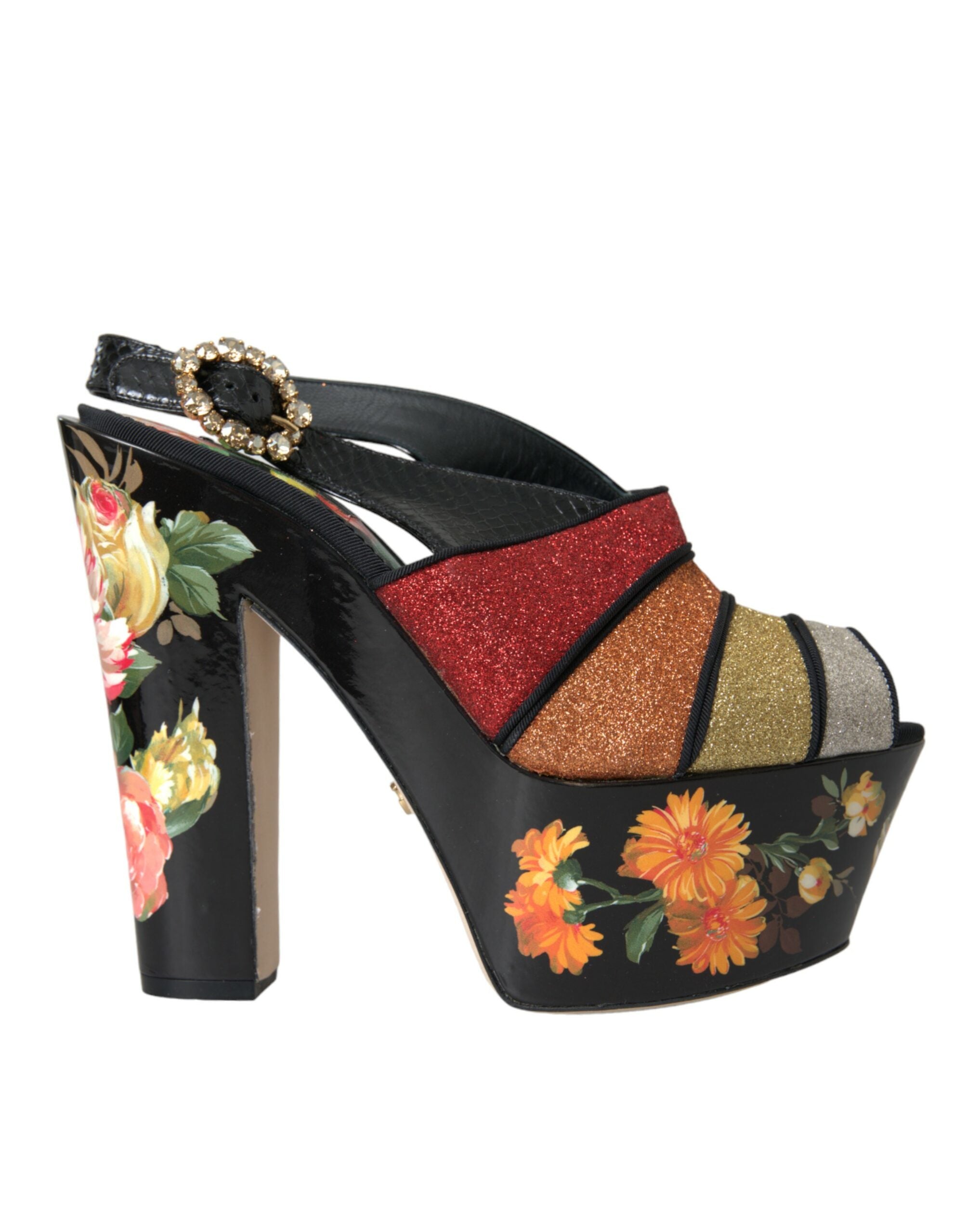 Παπούτσια Dolce & Gabbana πολύχρωμα φλοράλ κρυστάλλινα σανδάλια πλατφόρμας
