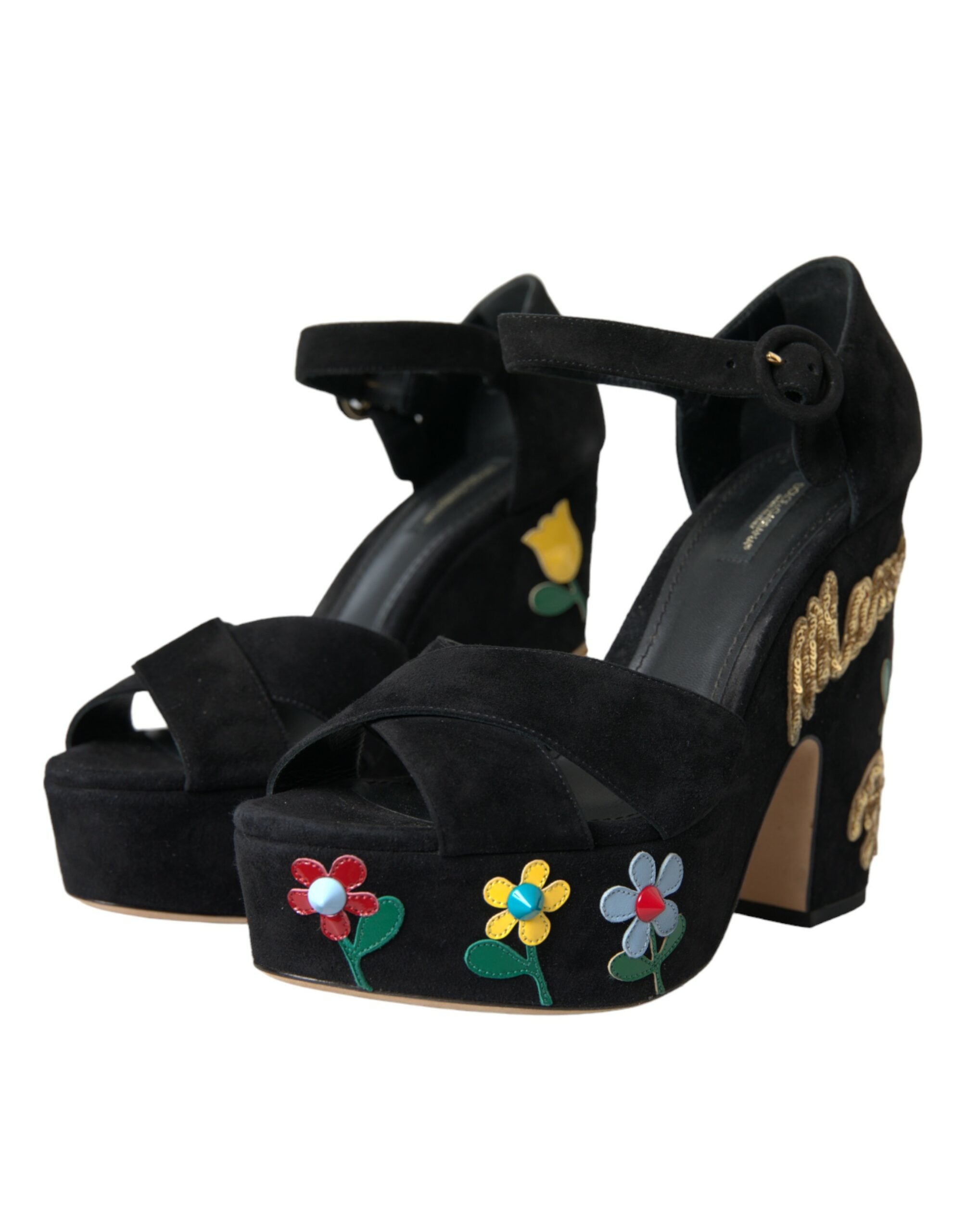 Παπούτσια σανδάλια με γόβες με λουρί Dolce & Gabbana μαύρο σουέτ