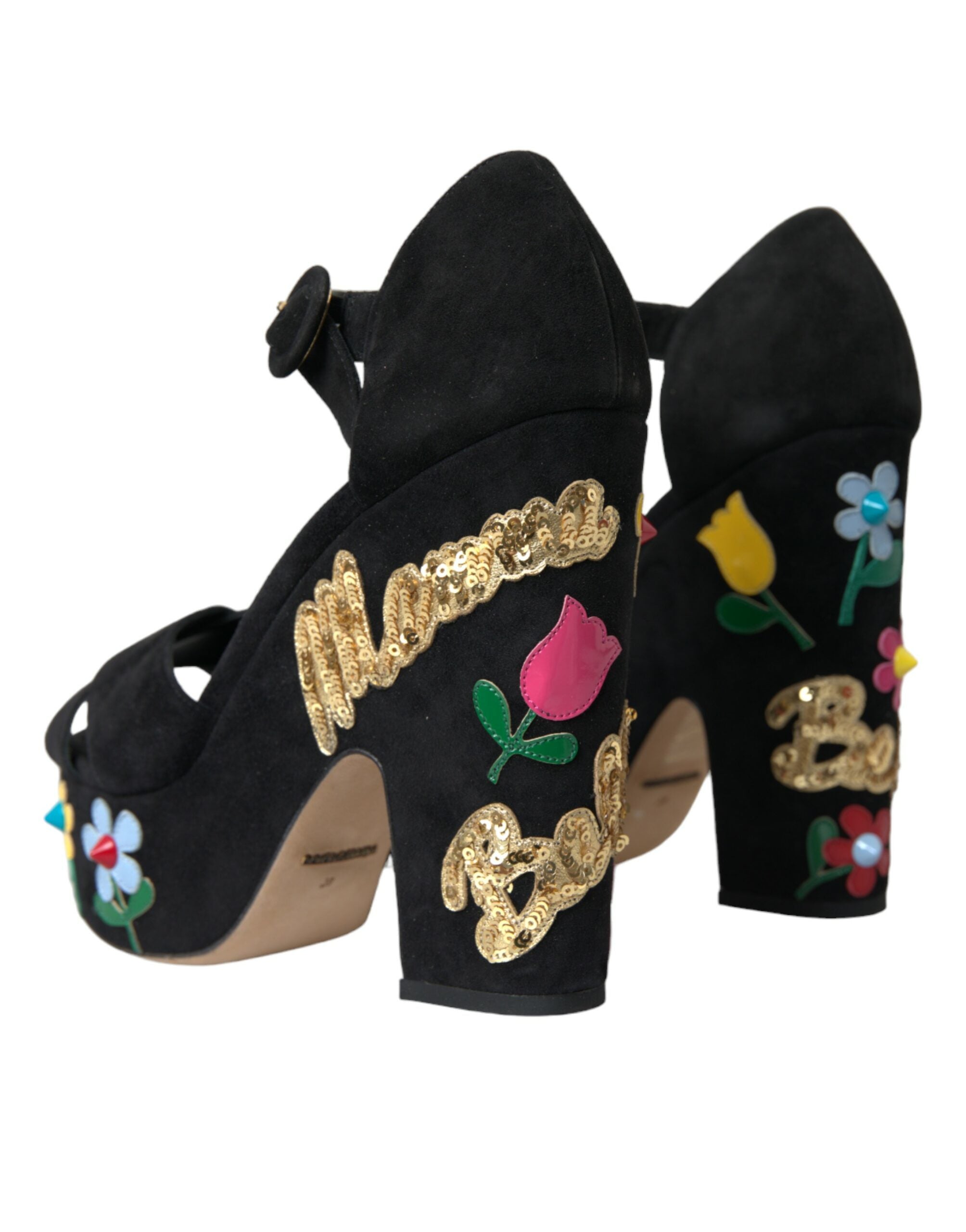 Παπούτσια σανδάλια με γόβες με λουρί Dolce & Gabbana μαύρο σουέτ
