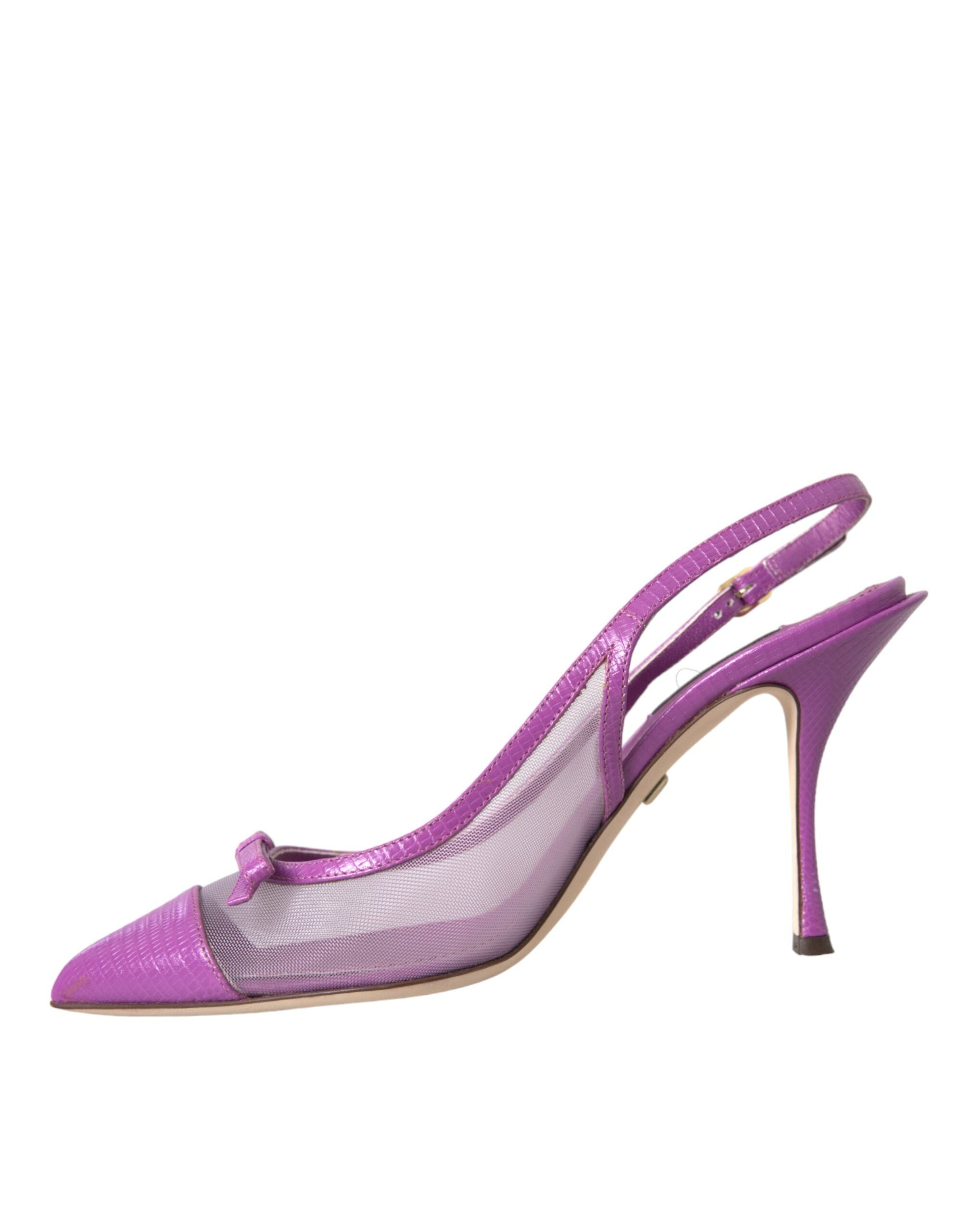 Dolce & Gabbana Purple Leather Mesh ψηλοτάκουνα παπούτσια Slingback