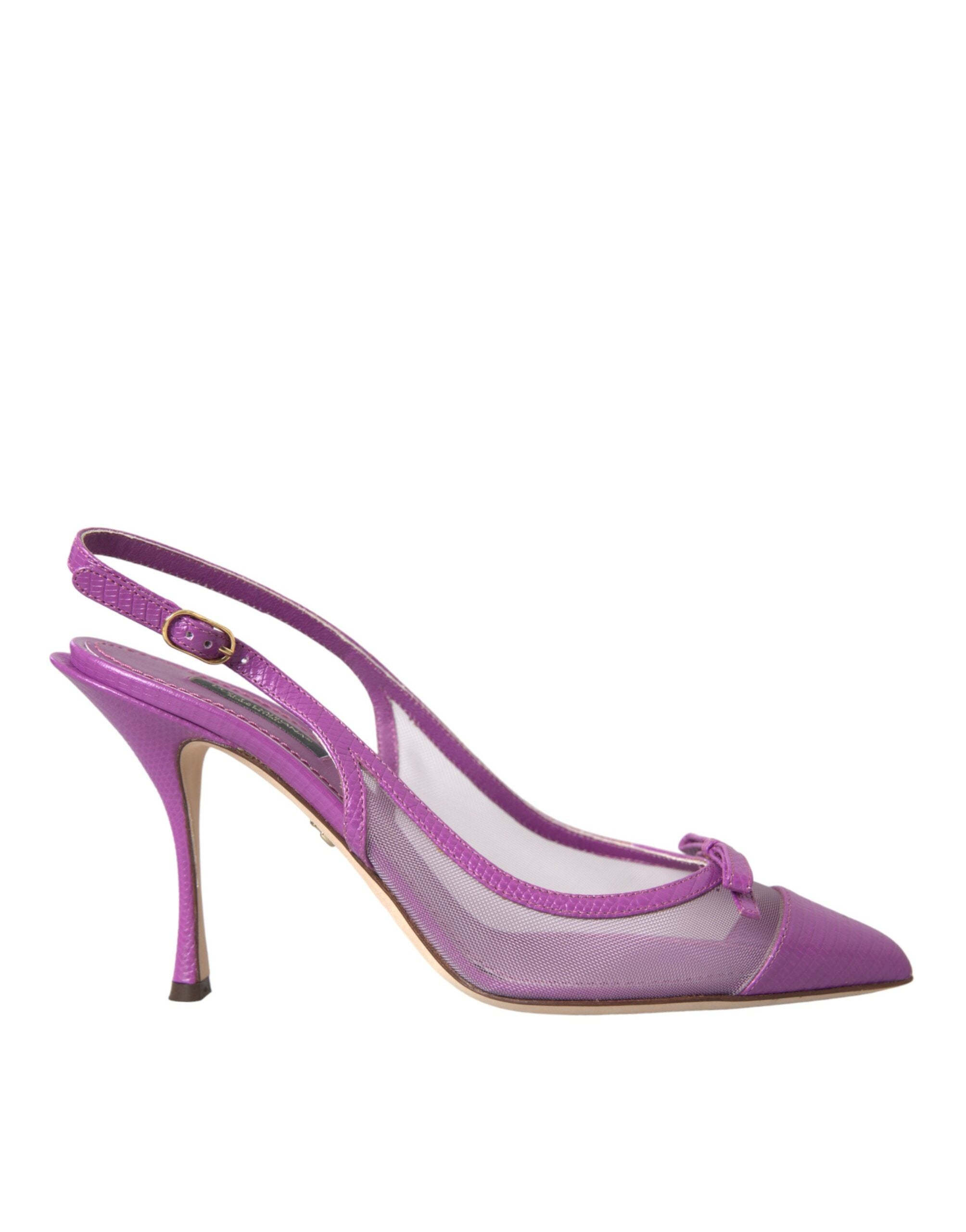 Dolce & Gabbana Purple Leather Mesh ψηλοτάκουνα παπούτσια Slingback