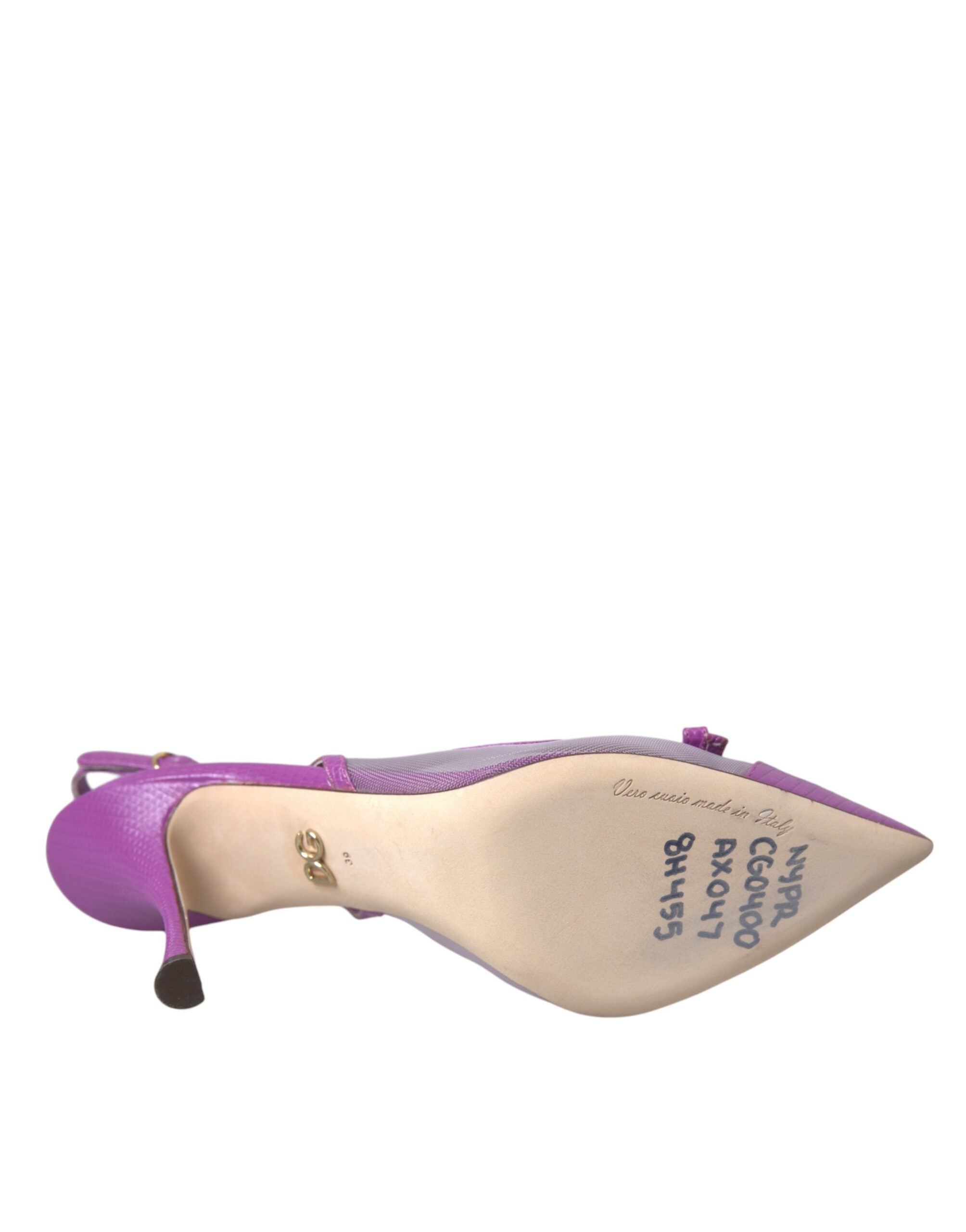 Dolce & Gabbana Purple Leather Mesh ψηλοτάκουνα παπούτσια Slingback