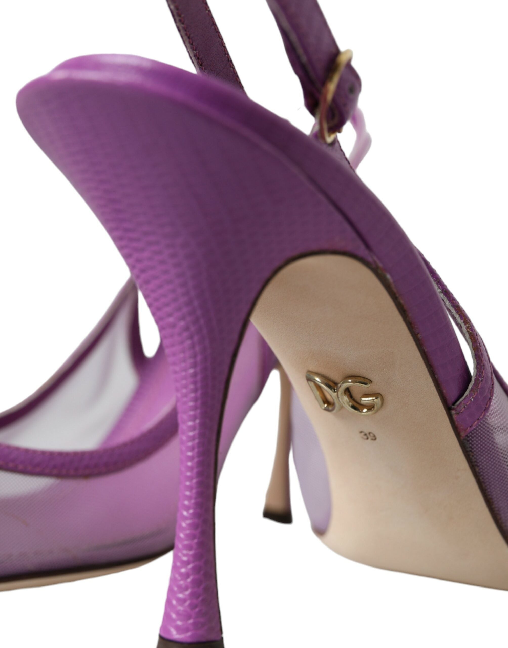 Dolce & Gabbana Purple Leather Mesh ψηλοτάκουνα παπούτσια Slingback
