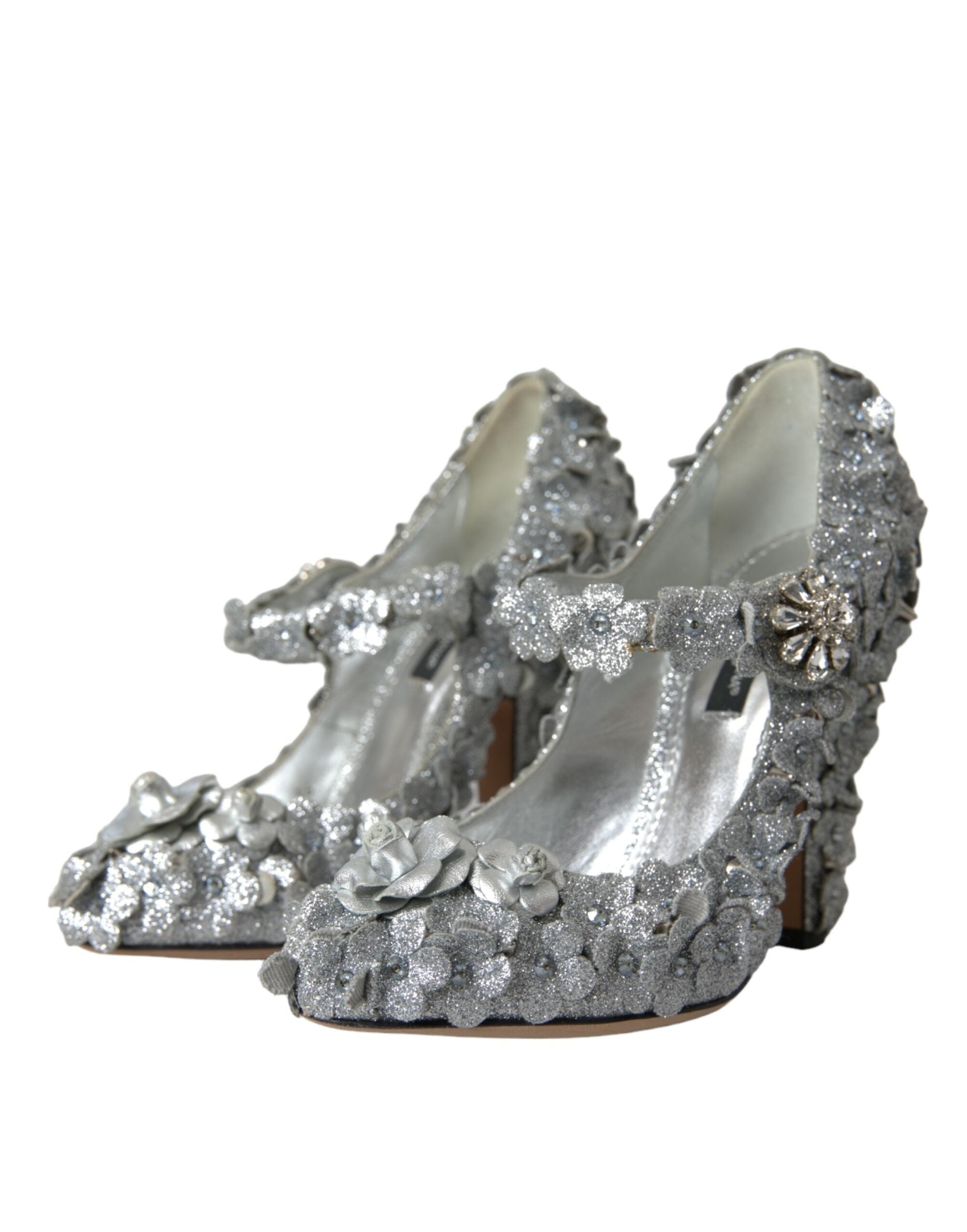 Παπούτσια Dolce & Gabbana Silver Floral Crystal Mary Jane Pumps