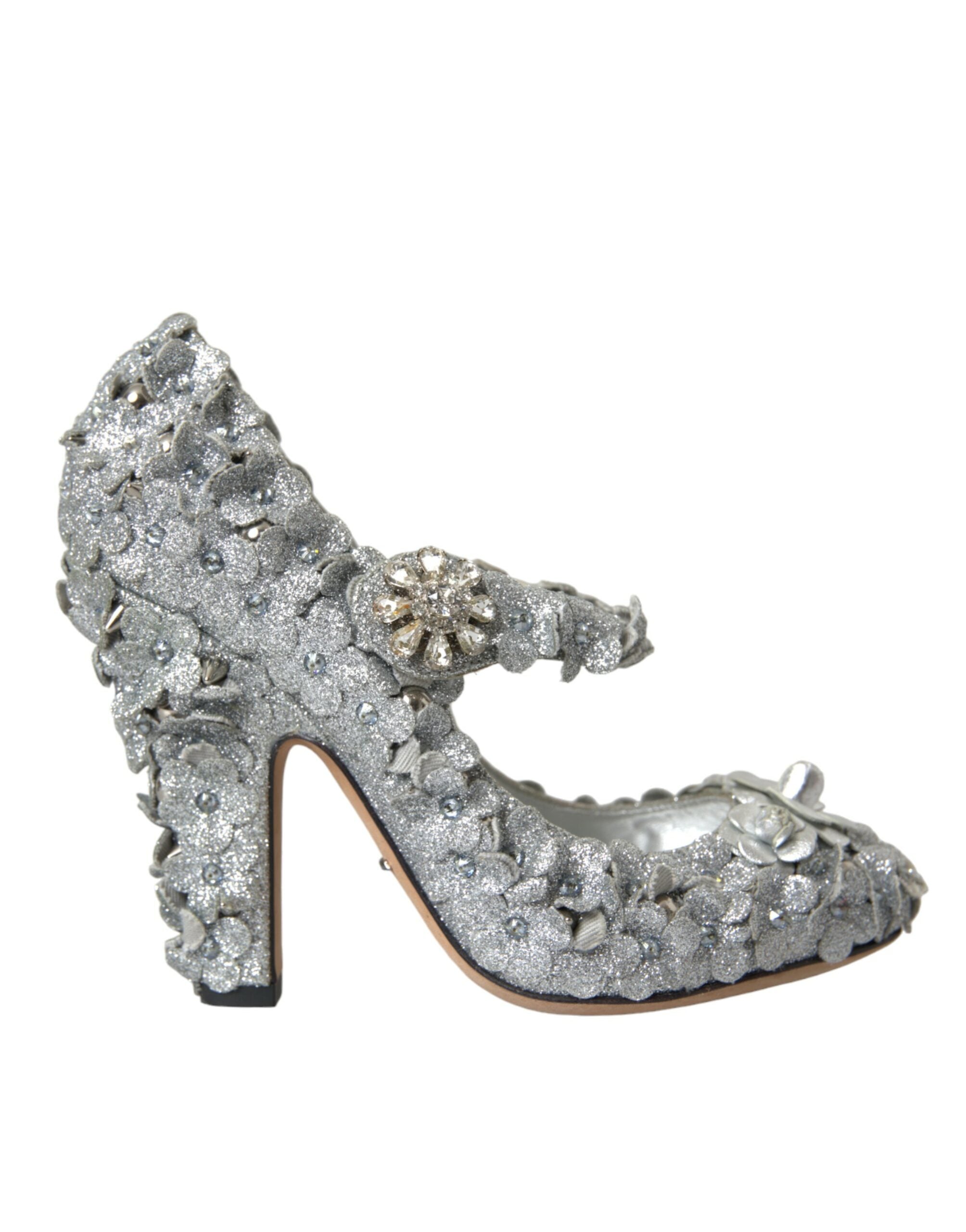 Παπούτσια Dolce & Gabbana Silver Floral Crystal Mary Jane Pumps