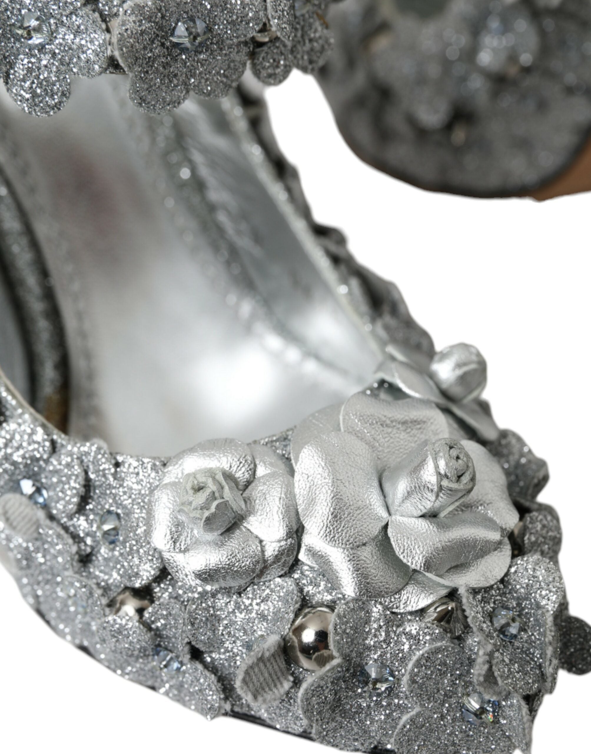 Παπούτσια Dolce & Gabbana Silver Floral Crystal Mary Jane Pumps