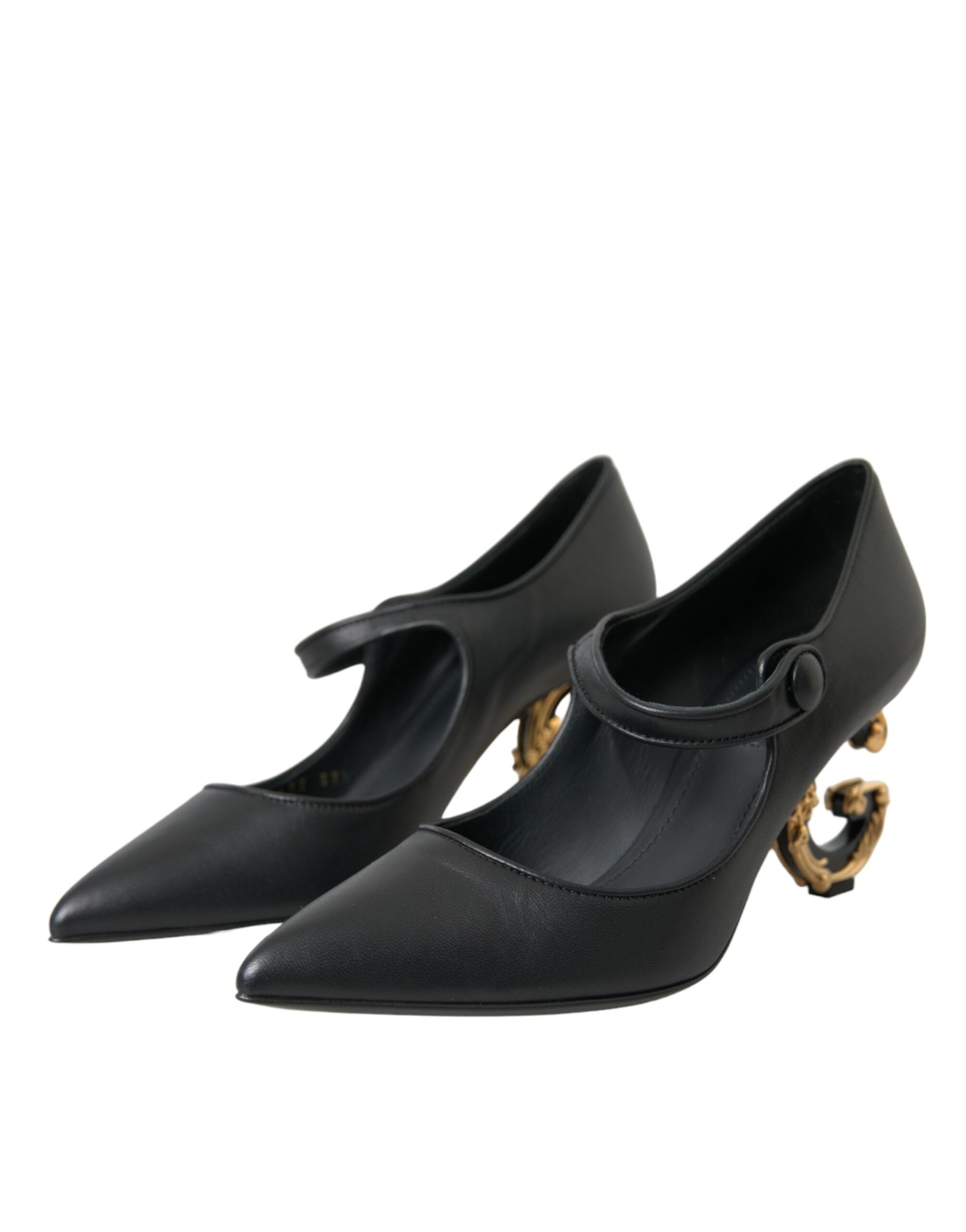 Dolce & Gabbana Μαύρο Δερμάτινο Λογότυπο Γόβες Mary Janes Pumps Παπούτσια