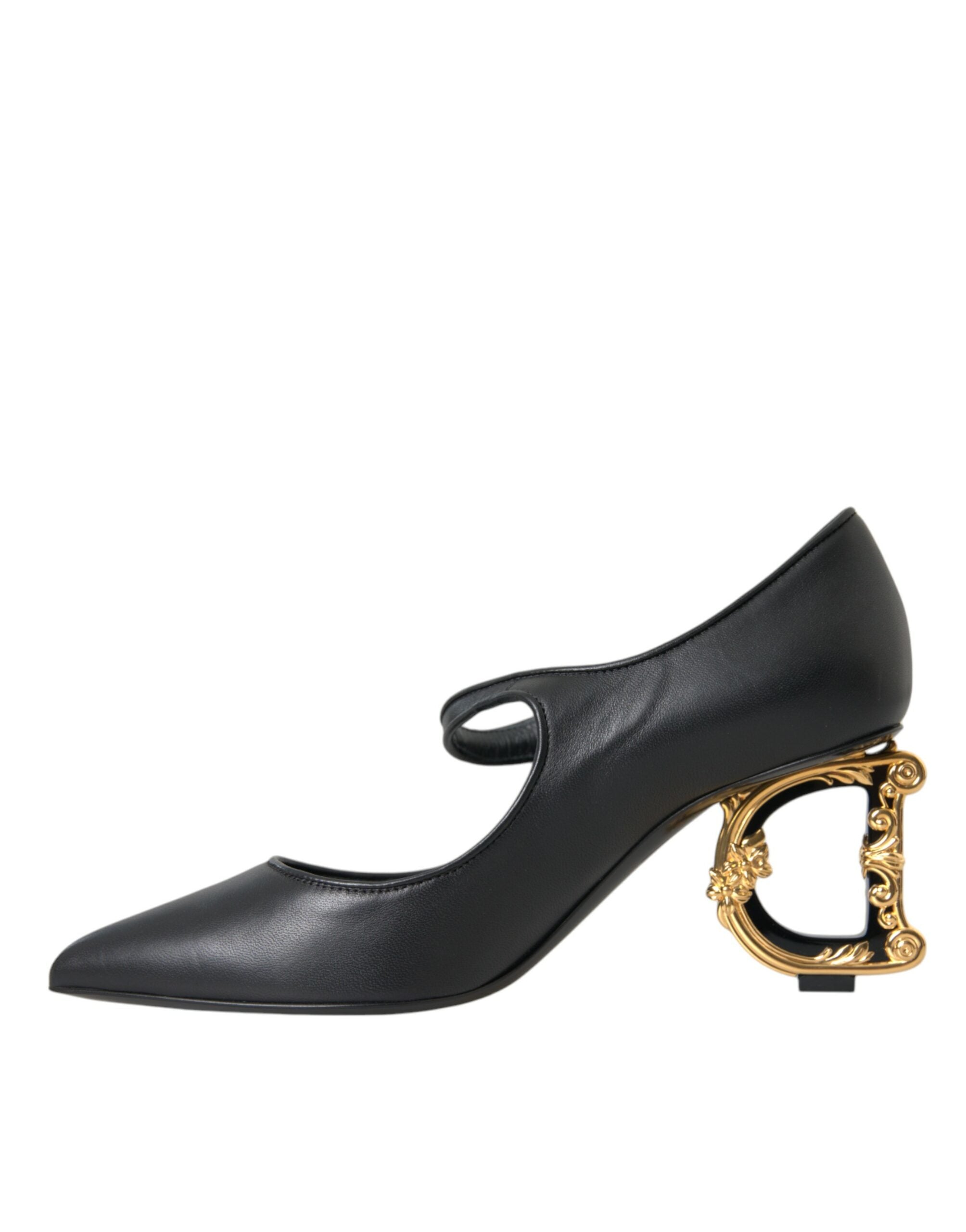 Dolce & Gabbana Μαύρο Δερμάτινο Λογότυπο Γόβες Mary Janes Pumps Παπούτσια