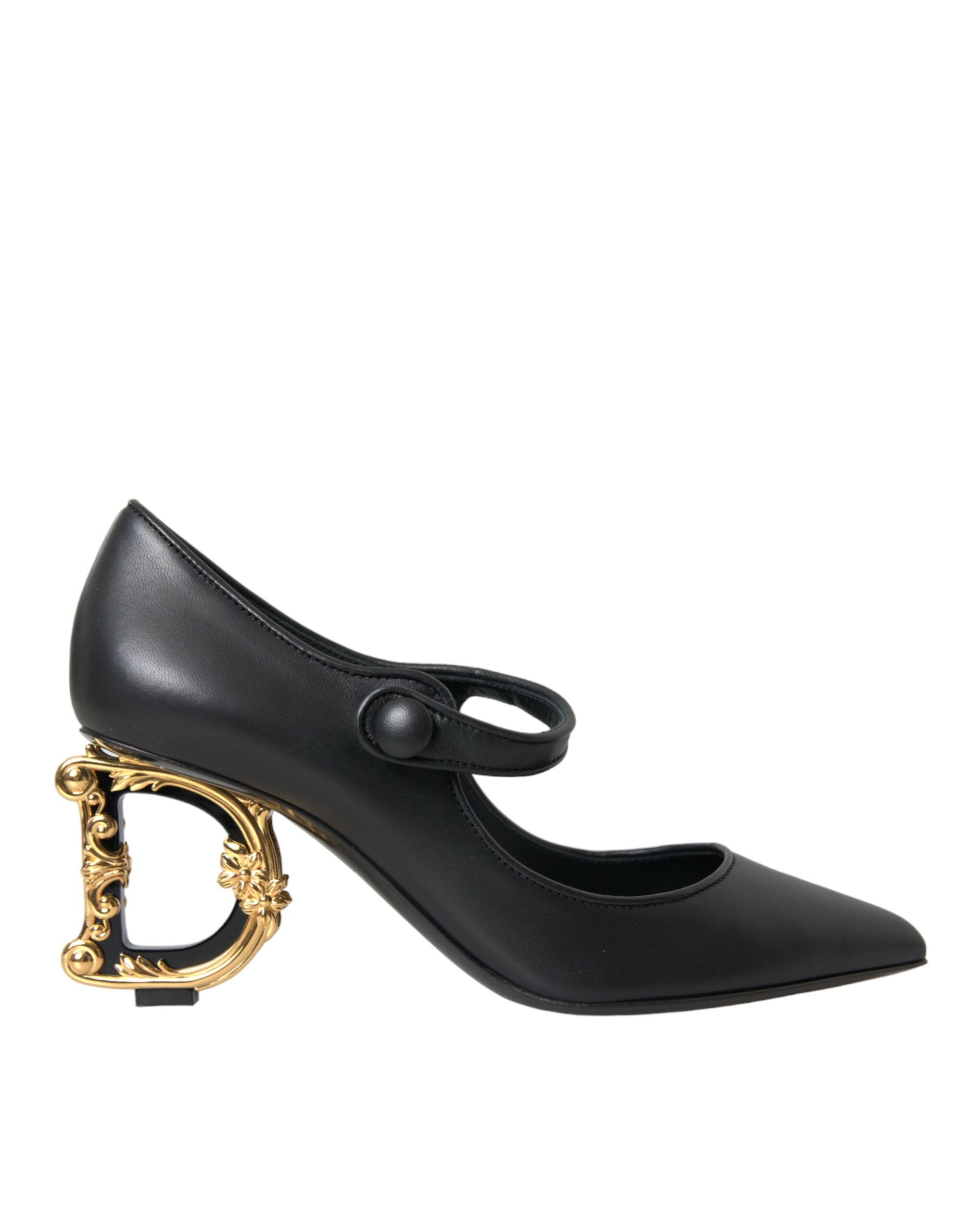 Dolce & Gabbana Μαύρο Δερμάτινο Λογότυπο Γόβες Mary Janes Pumps Παπούτσια