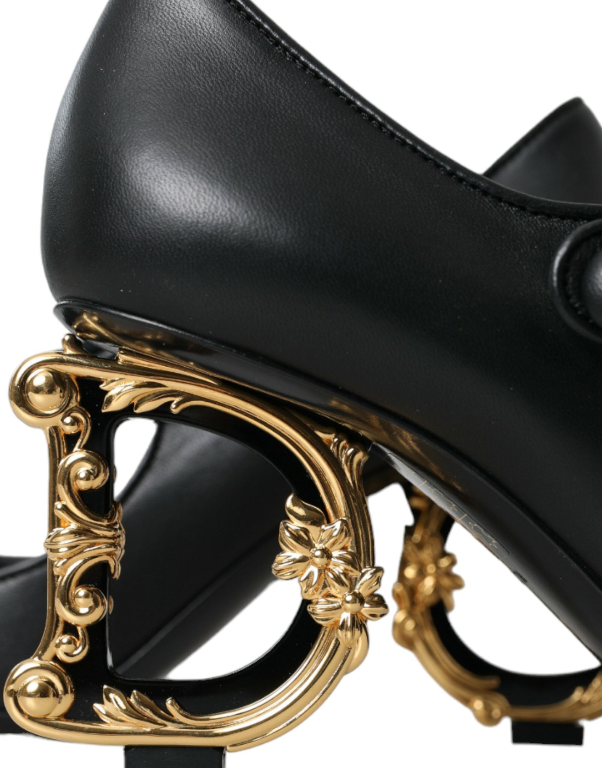 Dolce & Gabbana Μαύρο Δερμάτινο Λογότυπο Γόβες Mary Janes Pumps Παπούτσια